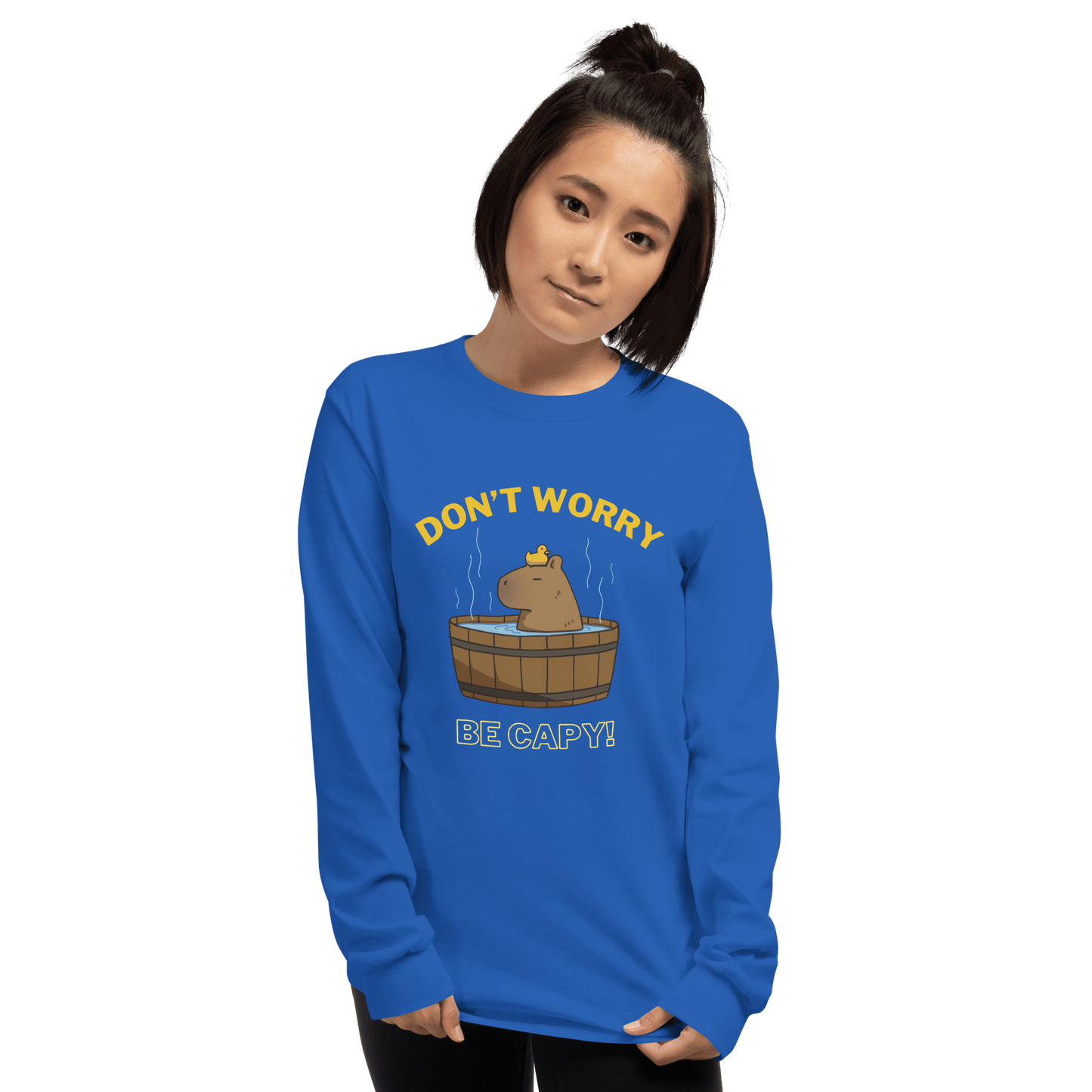 Don't Worry Be Capy Long Sleeve T-Shirt Meme - Sport Grey | Shirtposting