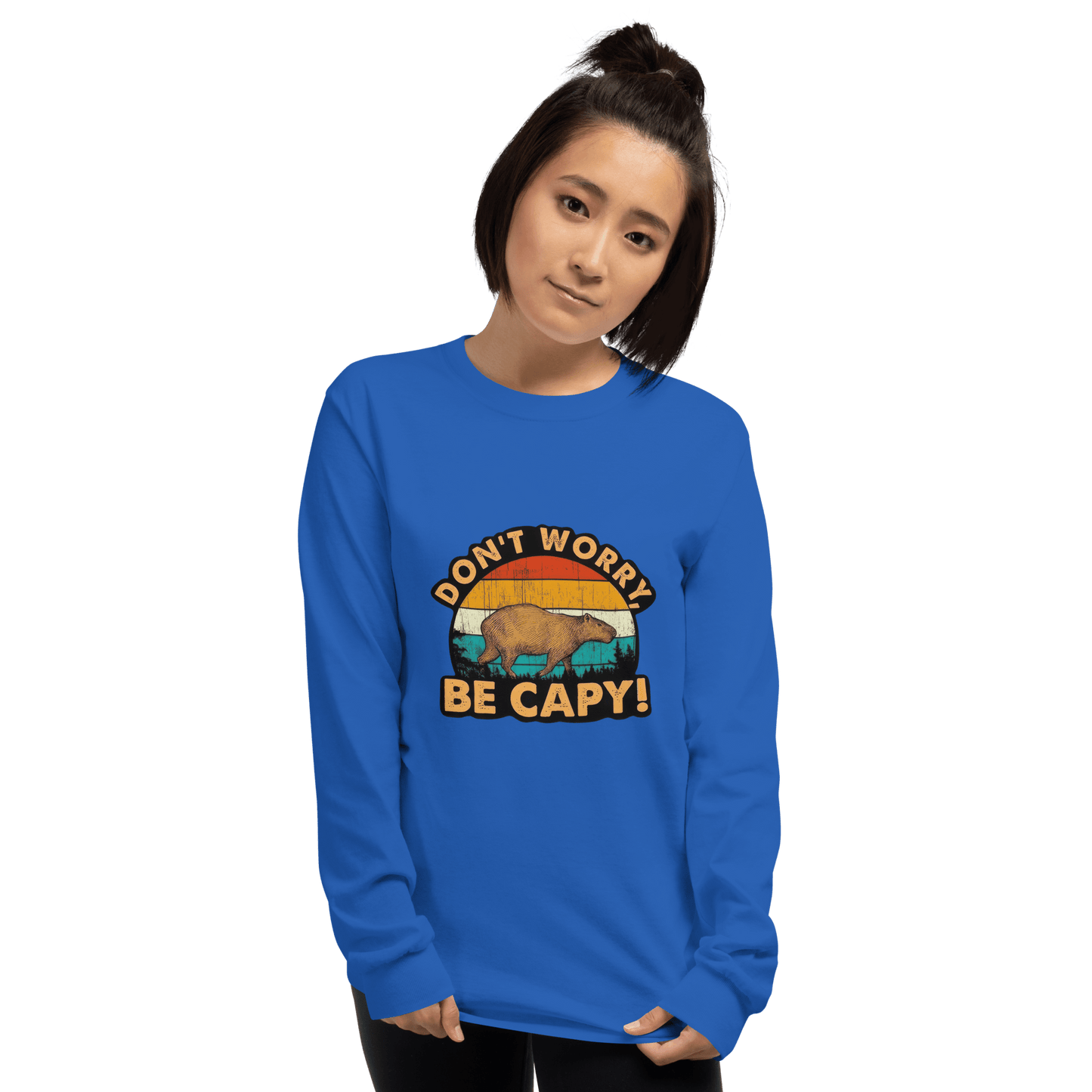 Don't Worry Be Capy Long Sleeve T-Shirt Meme - Sport Grey | Shirtposting