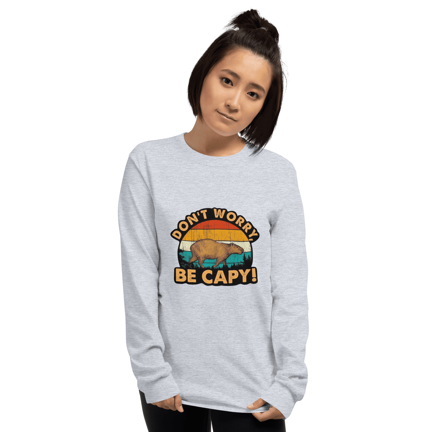 Don't Worry Be Capy Long Sleeve T-Shirt Meme - Sport Grey | Shirtposting