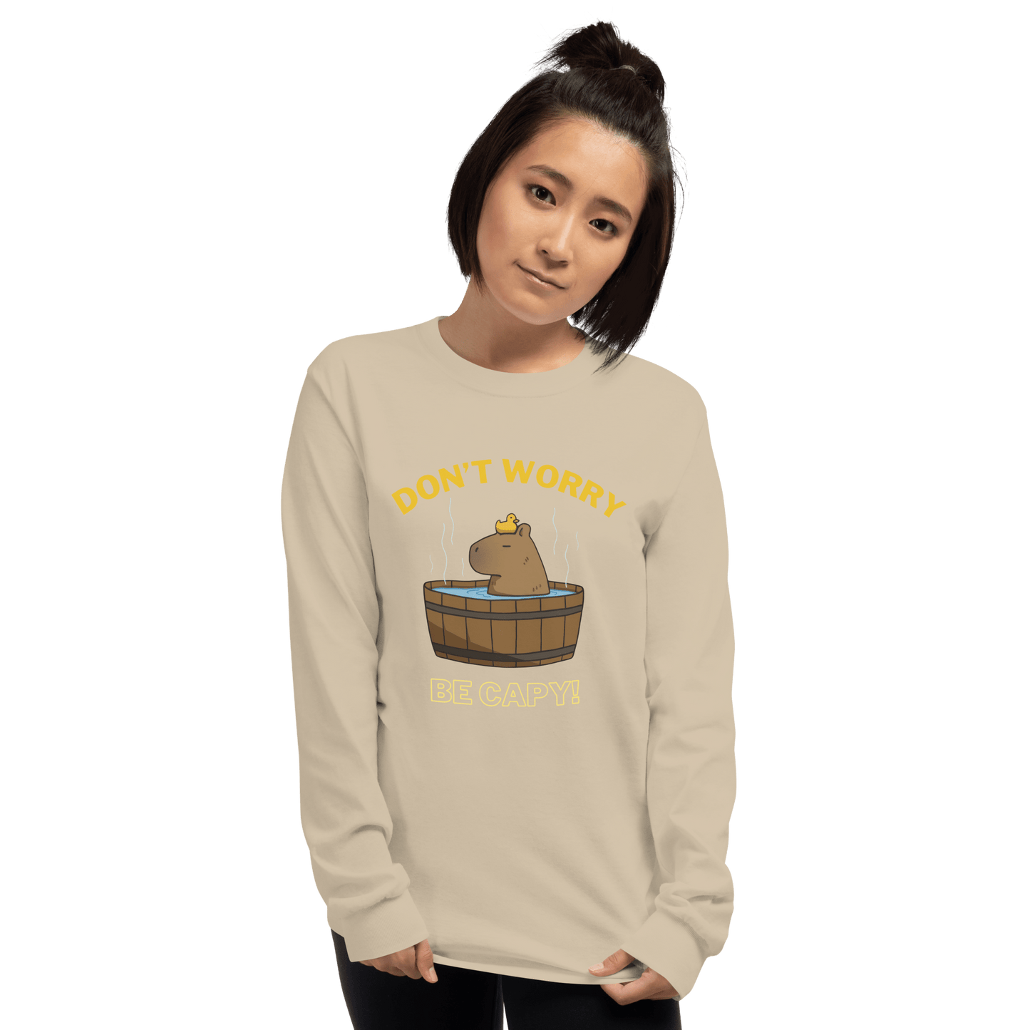 Don't Worry Be Capy Long Sleeve T-Shirt Meme - Sport Grey | Shirtposting