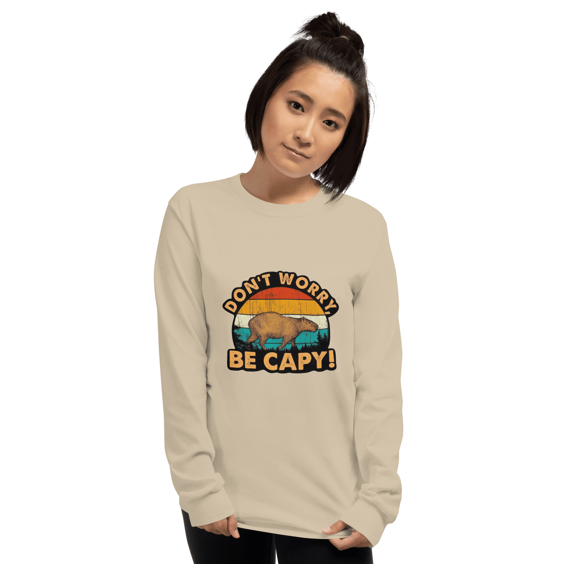 Don't Worry Be Capy Long Sleeve T-Shirt Meme - Sport Grey | Shirtposting