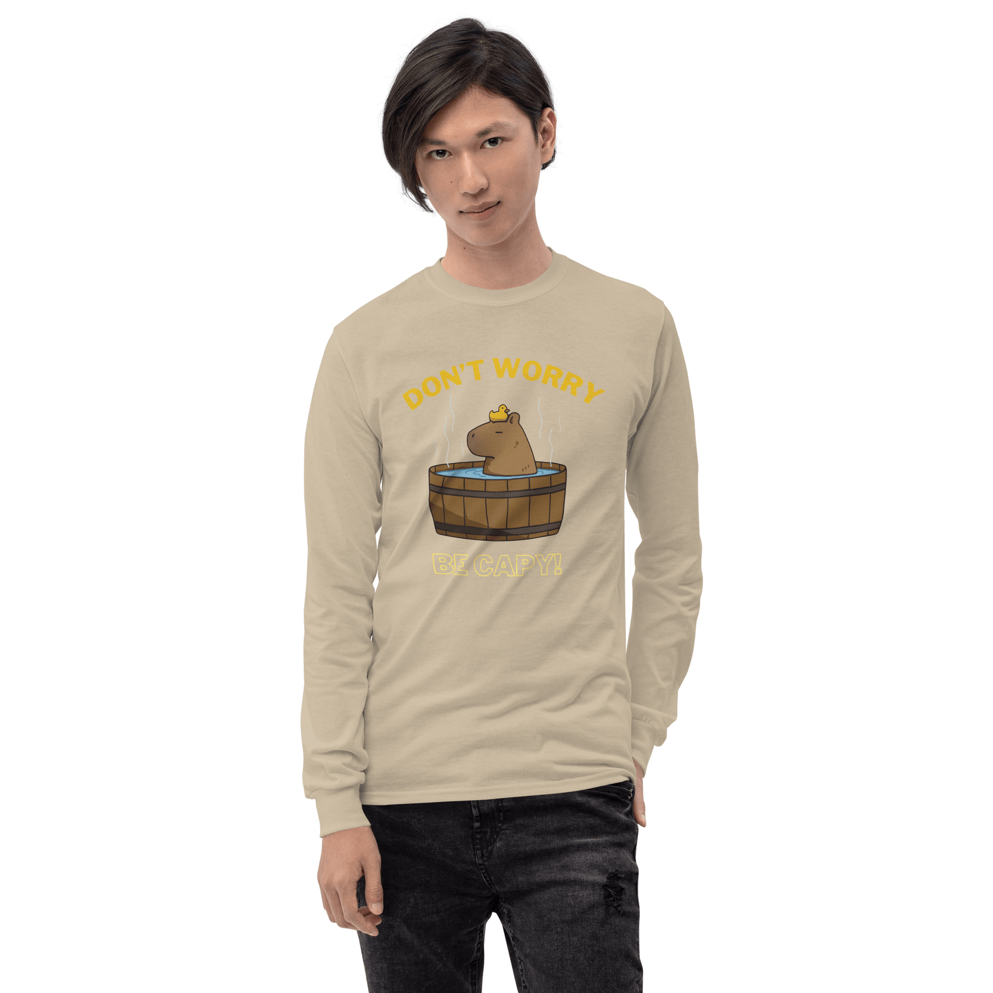 Don't Worry Be Capy Long Sleeve T-Shirt Meme - Sport Grey | Shirtposting
