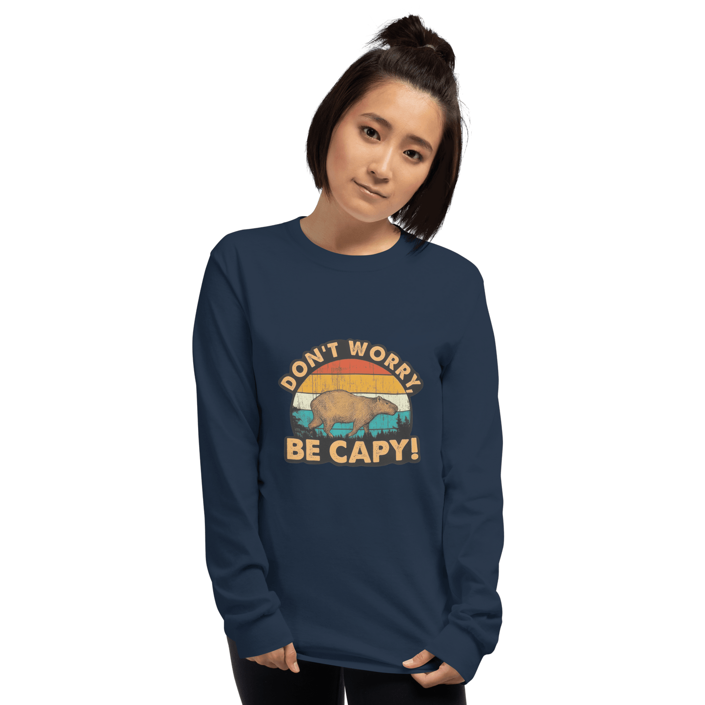Don't Worry Be Capy Long Sleeve T-Shirt Meme - Sport Grey | Shirtposting