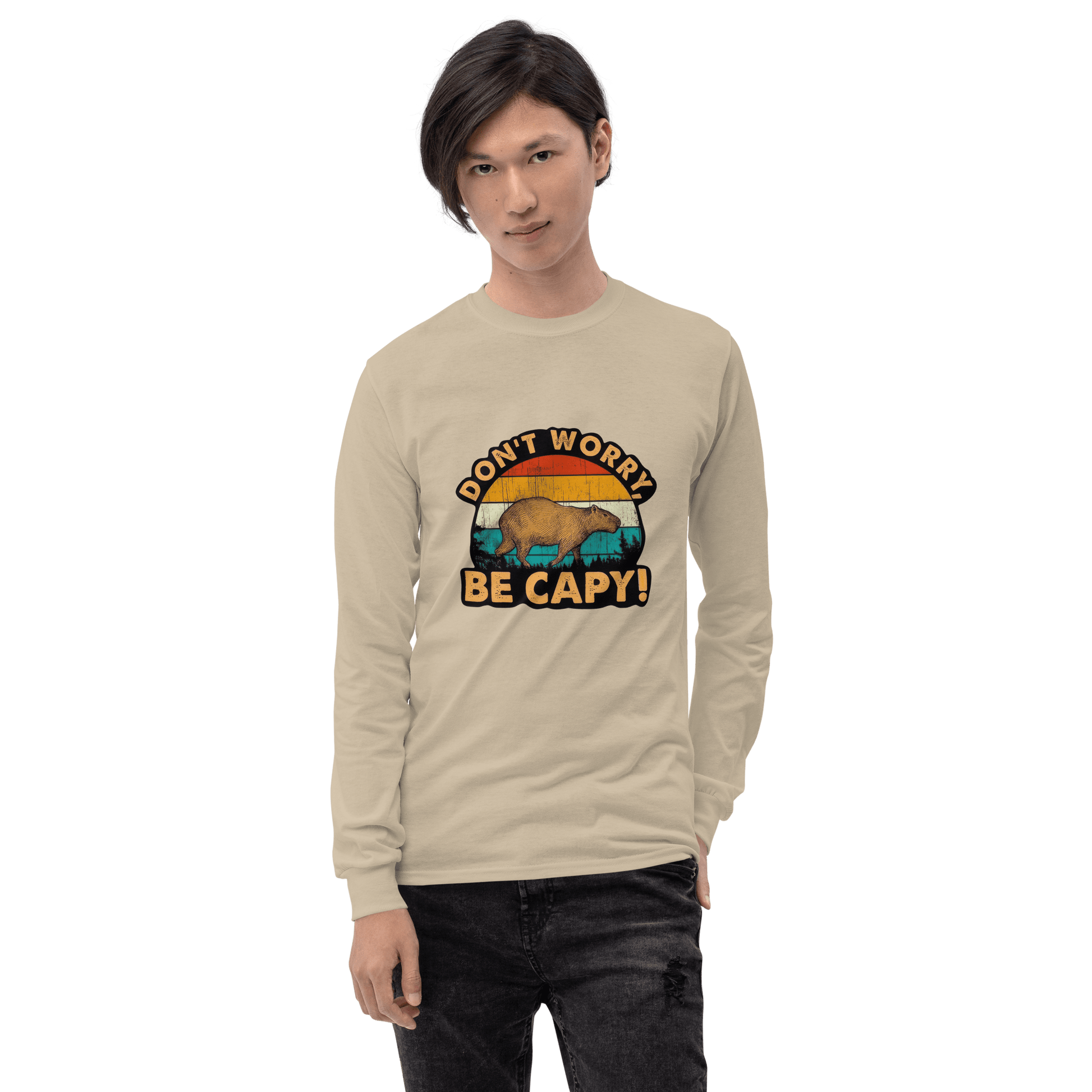 Don't Worry Be Capy Long Sleeve T-Shirt Meme - Sport Grey | Shirtposting