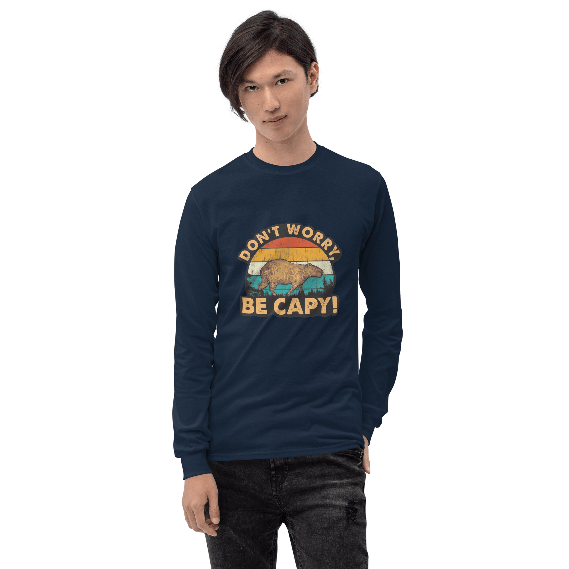 Don't Worry Be Capy Long Sleeve T-Shirt Meme - Sport Grey | Shirtposting