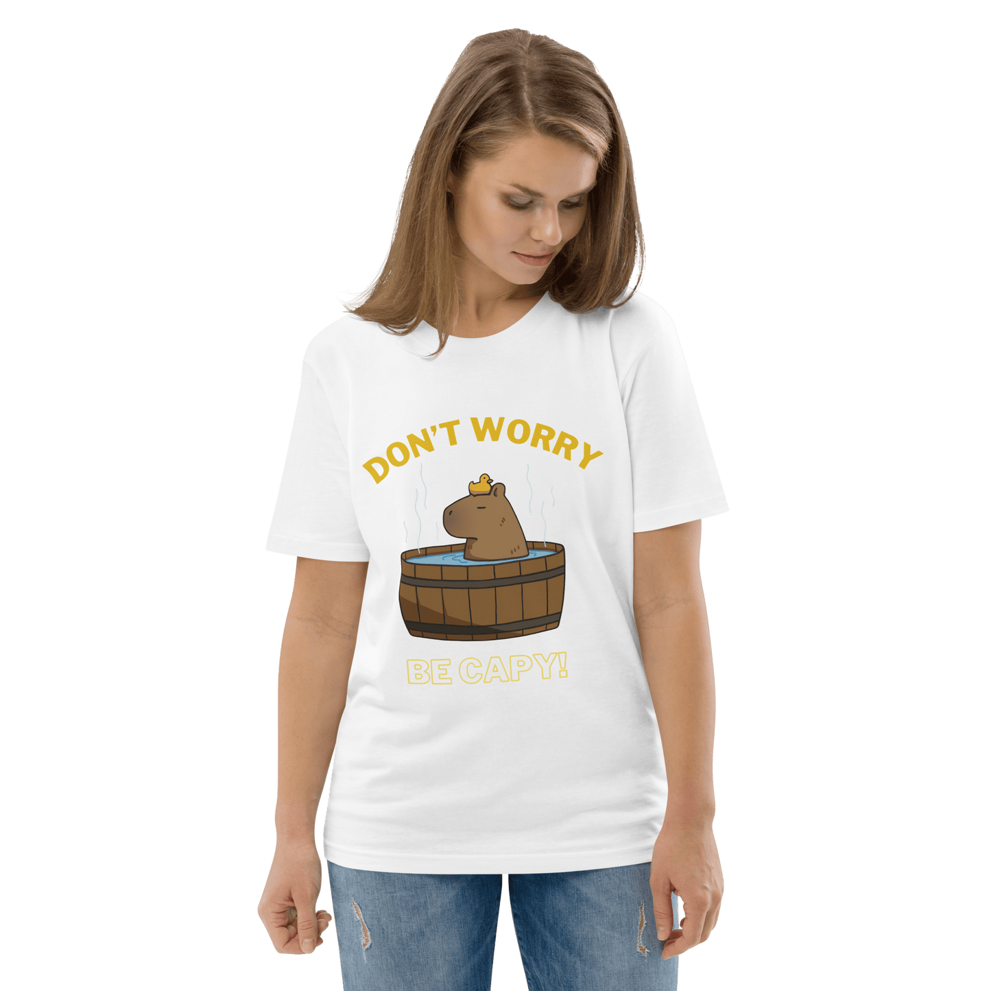 Don't Worry Be Capy Premium Organic T-Shirt Meme - Cotton Pink | Shirtposting