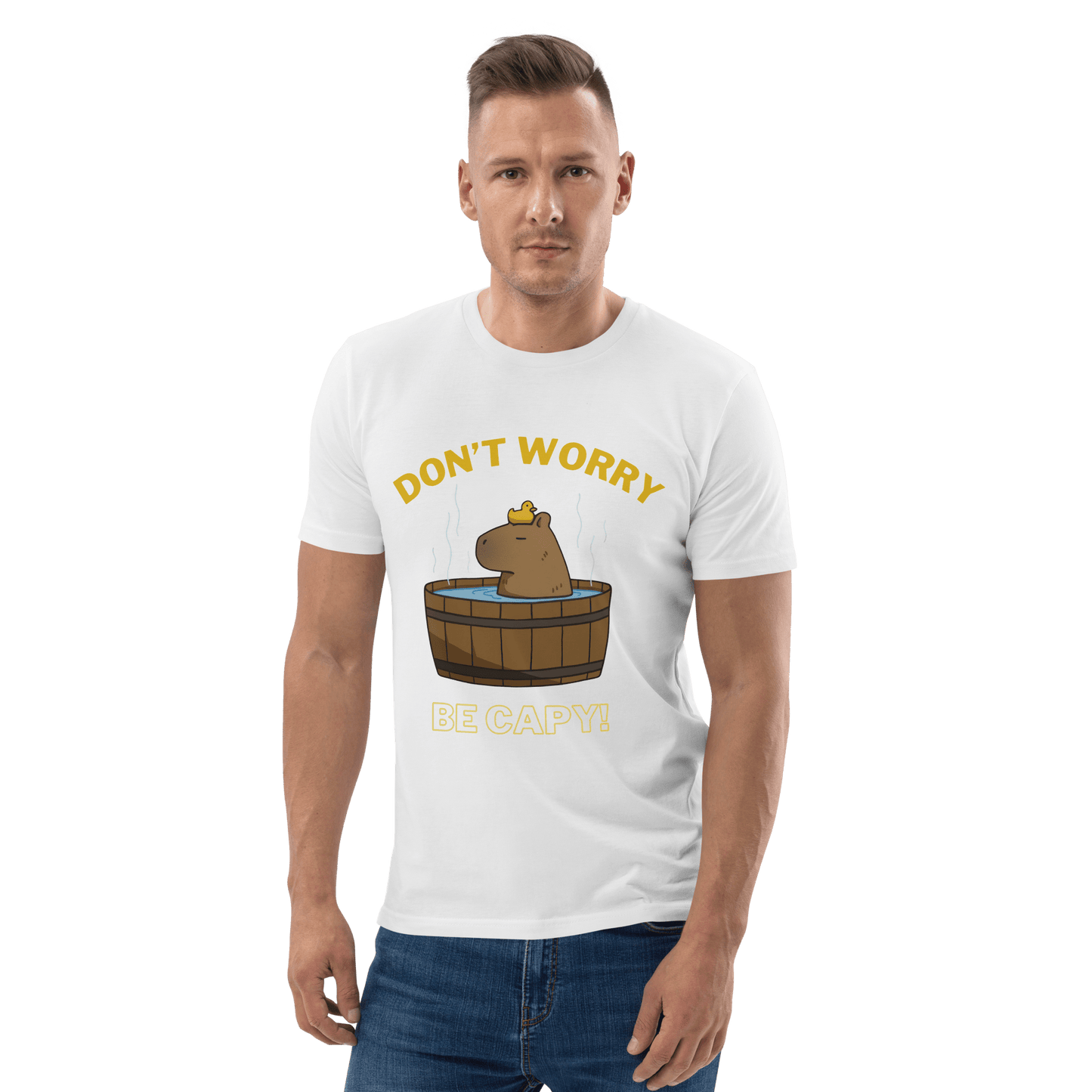 Don't Worry Be Capy Premium Organic T-Shirt Meme - Cotton Pink | Shirtposting