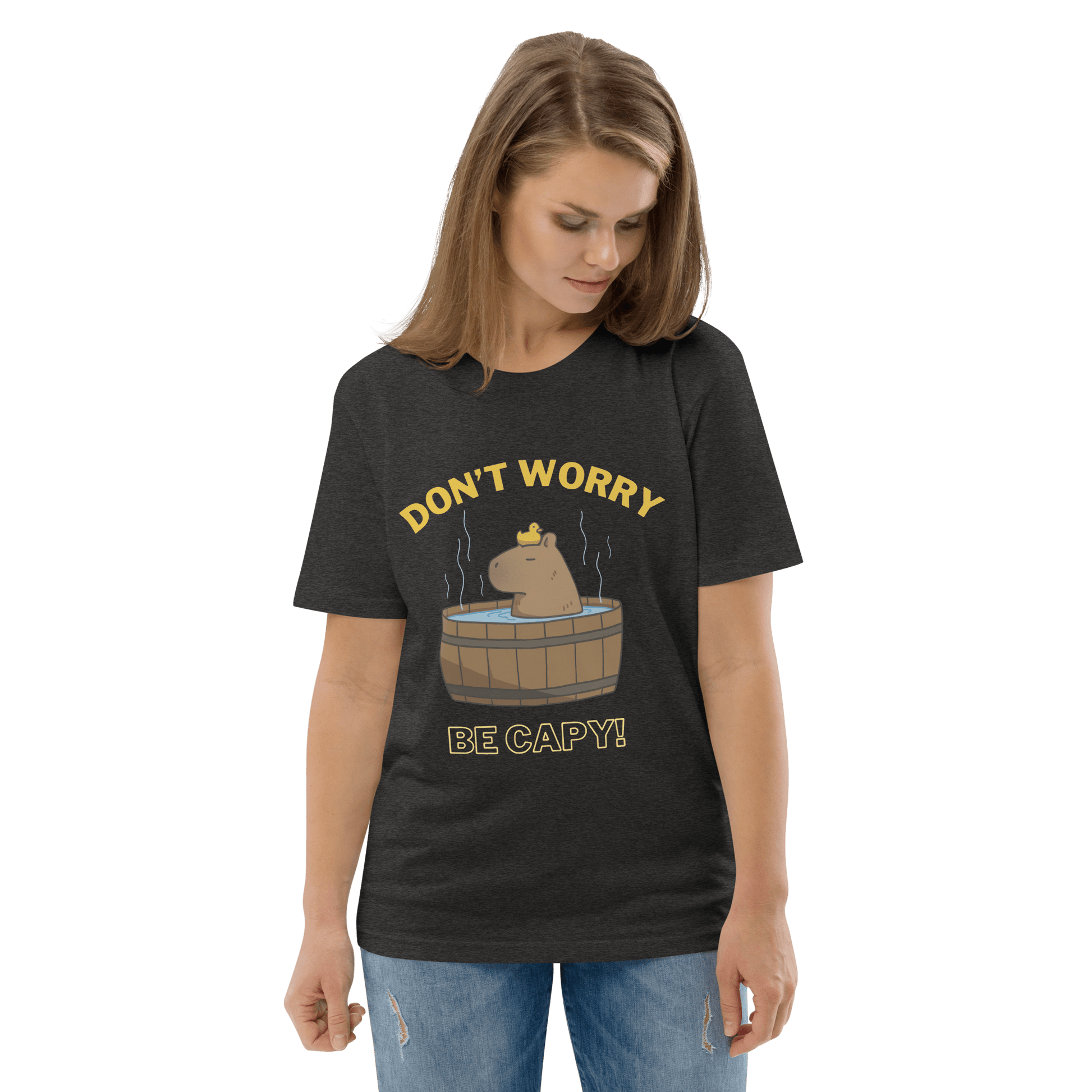 Don't Worry Be Capy Premium Organic T-Shirt Meme - Cotton Pink | Shirtposting