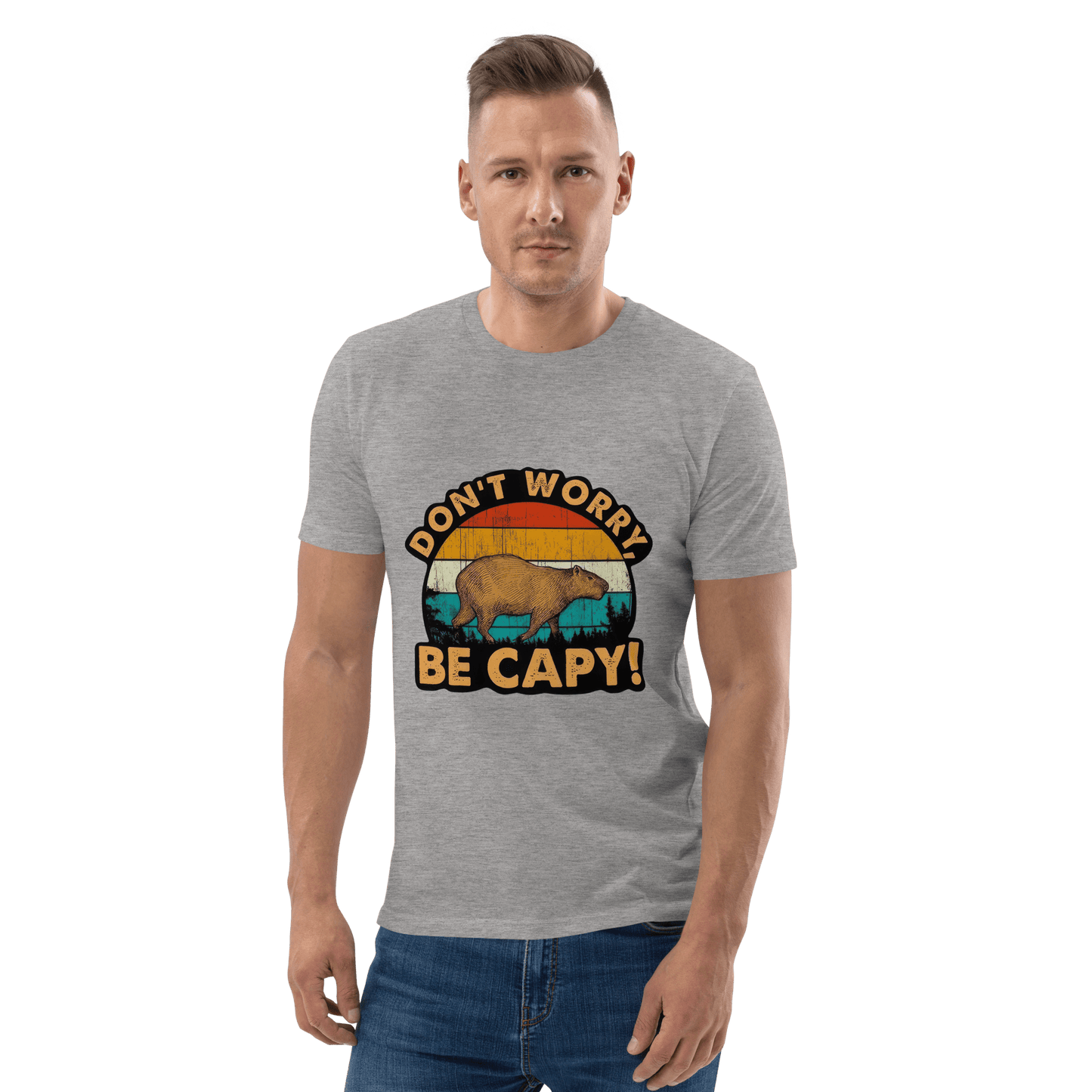 Don't Worry Be Capy Premium Organic T-Shirt Meme - Dark Heather Grey | Shirtposting