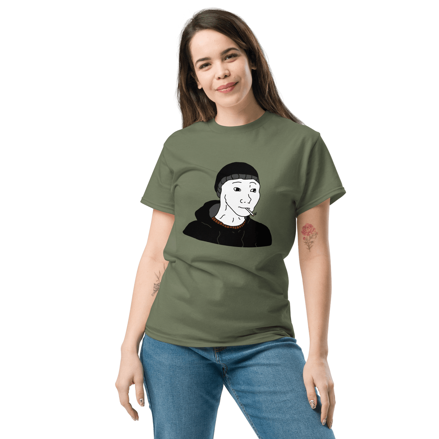 Doomer Wojak Classic T-Shirt Meme - Military Green | Shirtposting