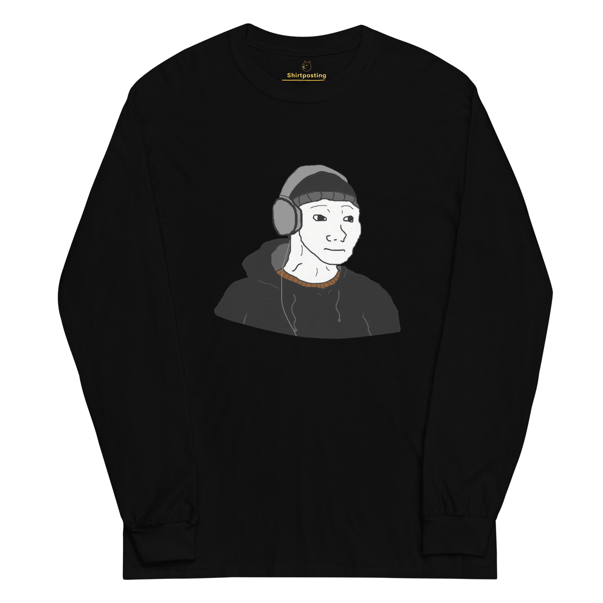 Doomer Wojak Long Sleeve T-Shirt Meme - Black | Shirtposting