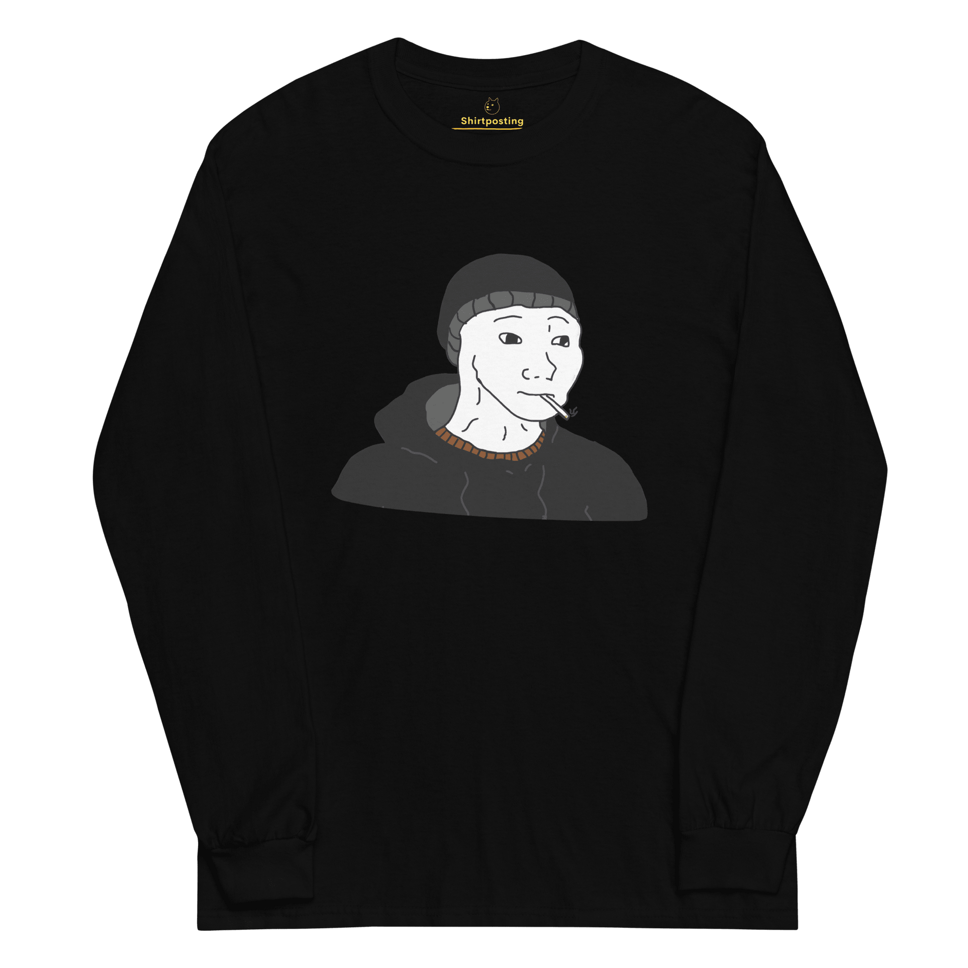 Doomer Wojak Long Sleeve T-Shirt Meme - Black | Shirtposting
