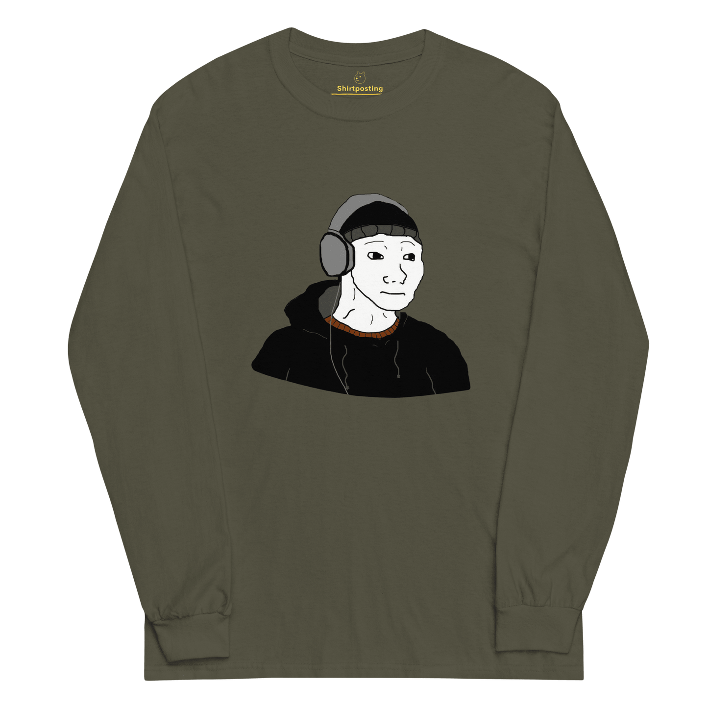 Doomer Wojak Long Sleeve T-Shirt Meme - Military Green | Shirtposting