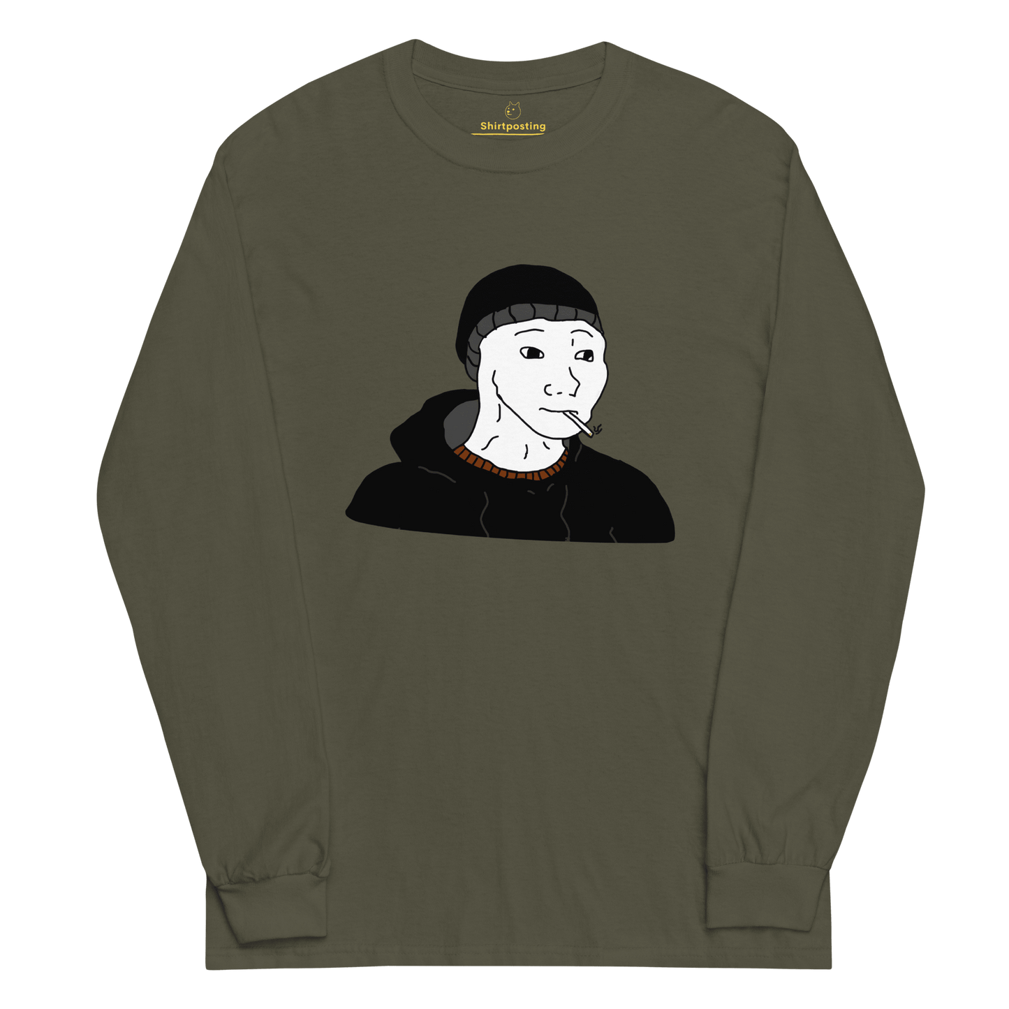 Doomer Wojak Long Sleeve T-Shirt Meme - Military Green | Shirtposting