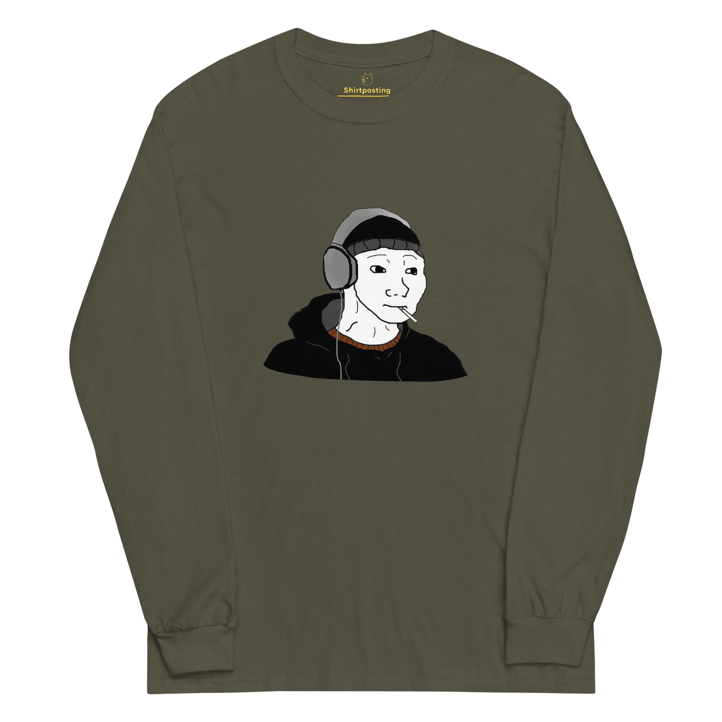 Doomer Wojak Long Sleeve T-Shirt Meme - Military Green | Shirtposting