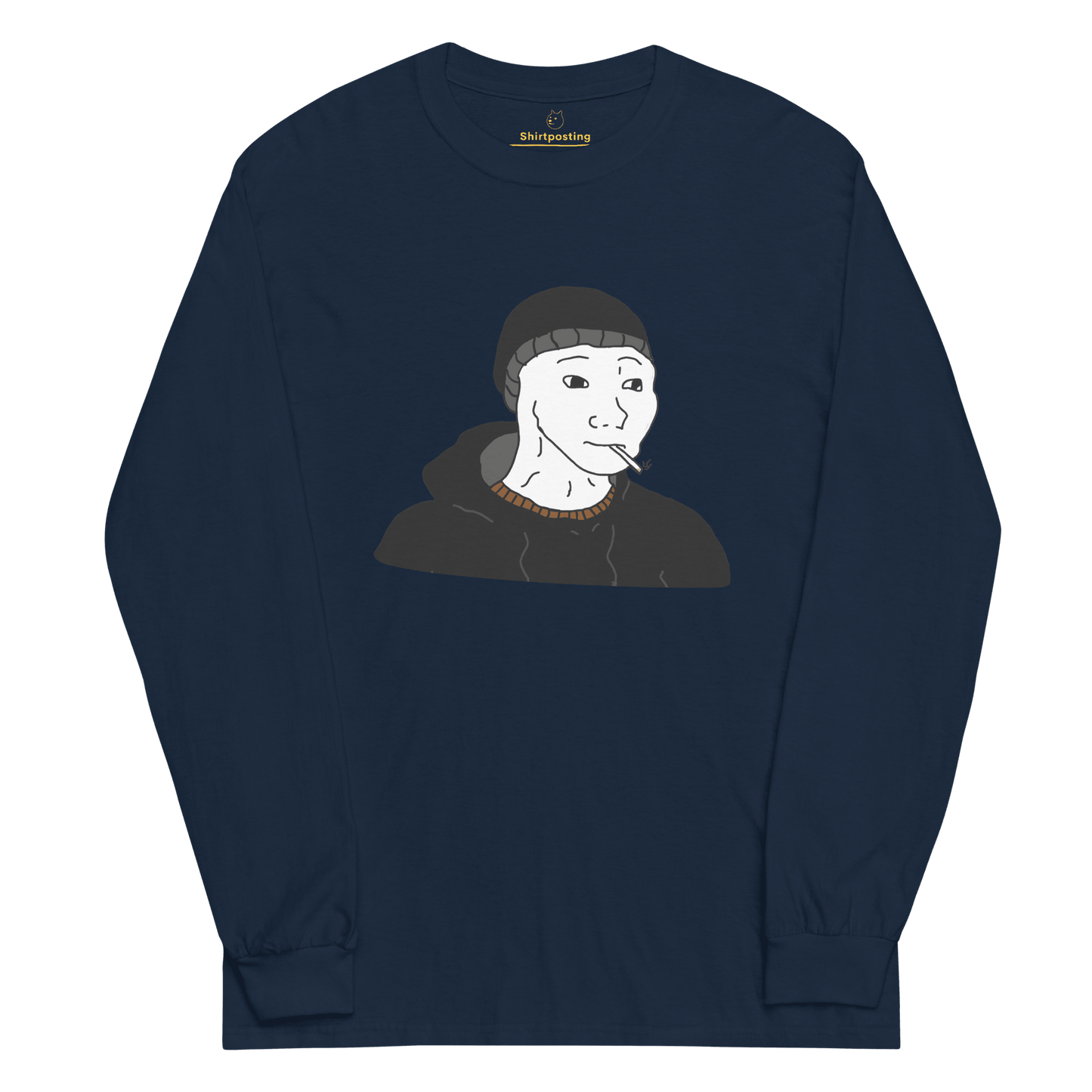 Doomer Wojak Long Sleeve T-Shirt Meme - Navy | Shirtposting