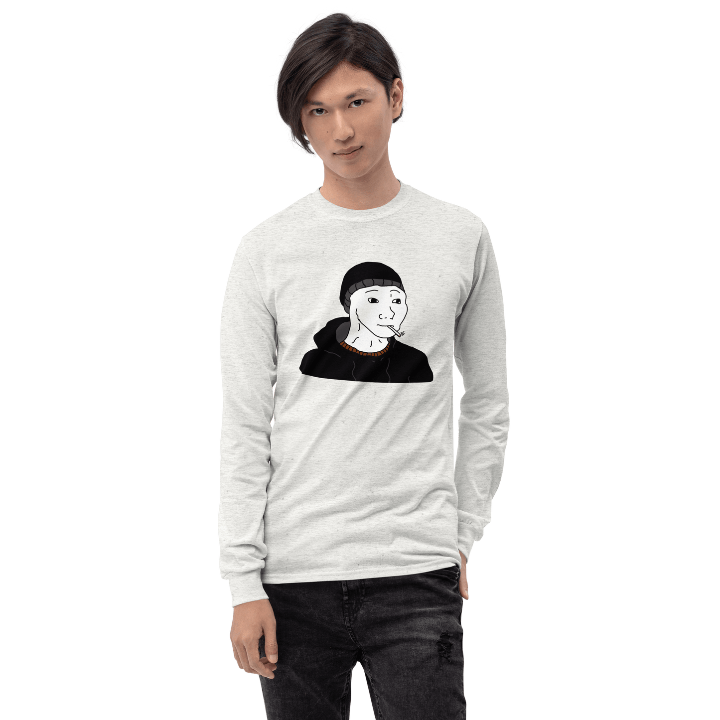 Doomer Wojak Long Sleeve T-Shirt Meme - Sport Grey | Shirtposting