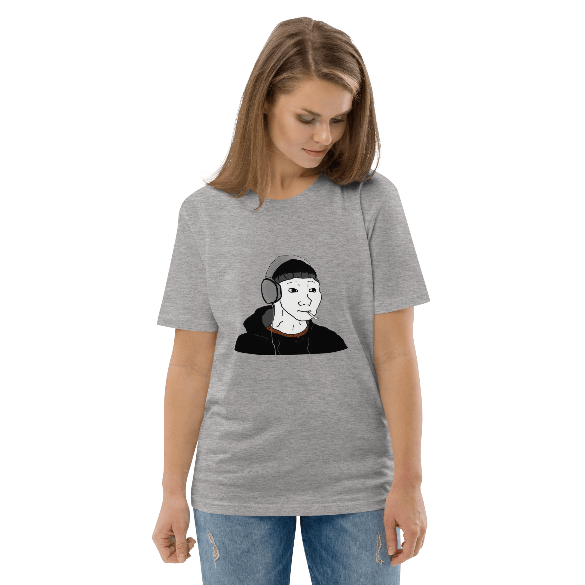 Doomer Wojak Premium Organic T-Shirt Meme - Dark Heather Grey | Shirtposting