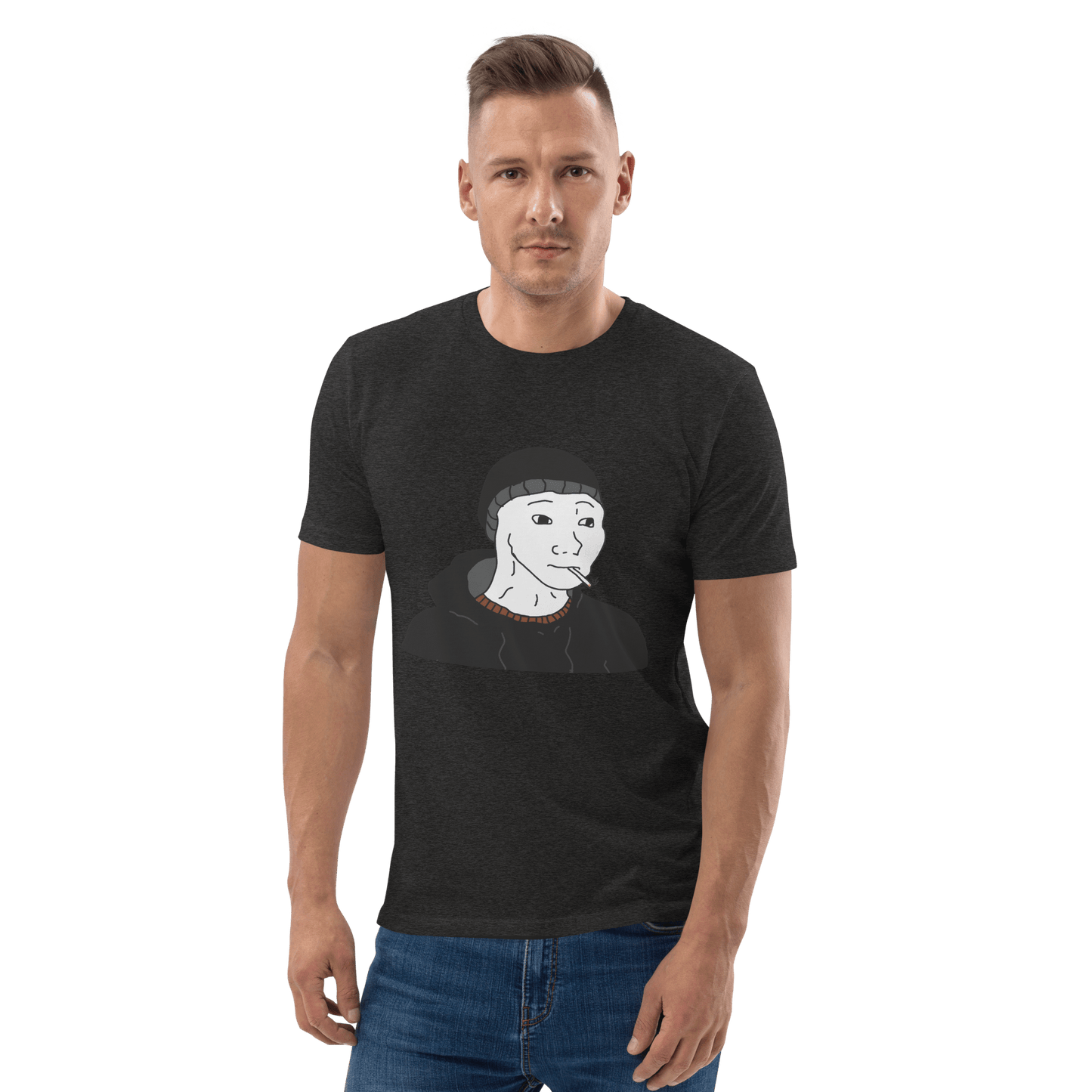 Doomer Wojak Premium Organic T-Shirt Meme - Dark Heather Grey | Shirtposting