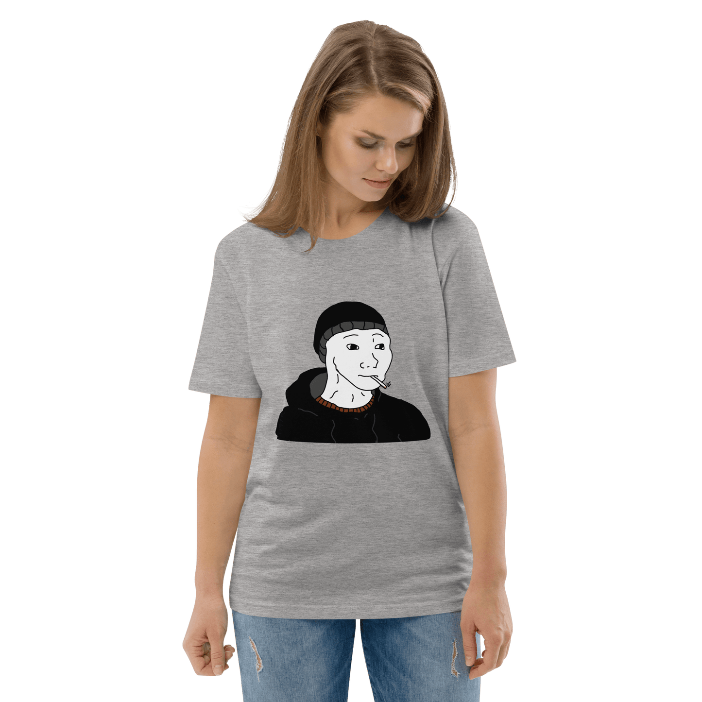 Doomer Wojak Premium Organic T-Shirt Meme - Dark Heather Grey | Shirtposting