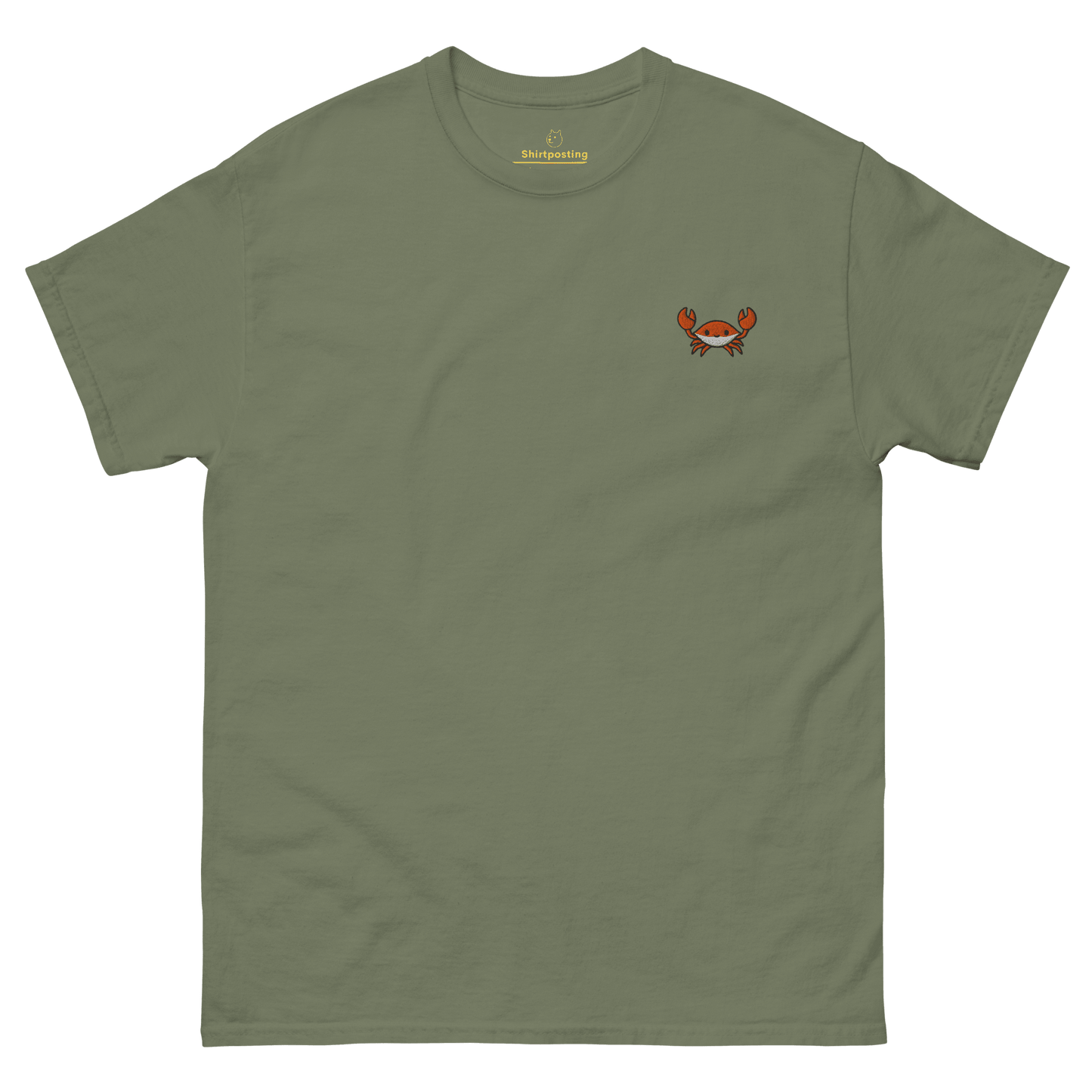 Embroidery Crab Classic T-Shirt Meme - Military Green | Shirtposting