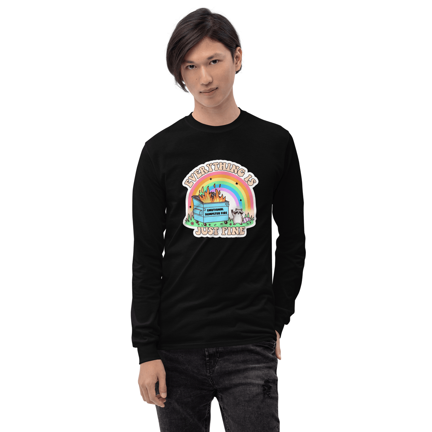 Everything Is Just Fine Long Sleeve T-Shirt Meme - Light Pink | Shirtposting