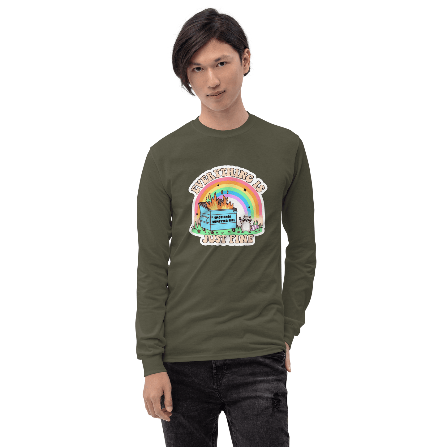 Everything Is Just Fine Long Sleeve T-Shirt Meme - Light Pink | Shirtposting