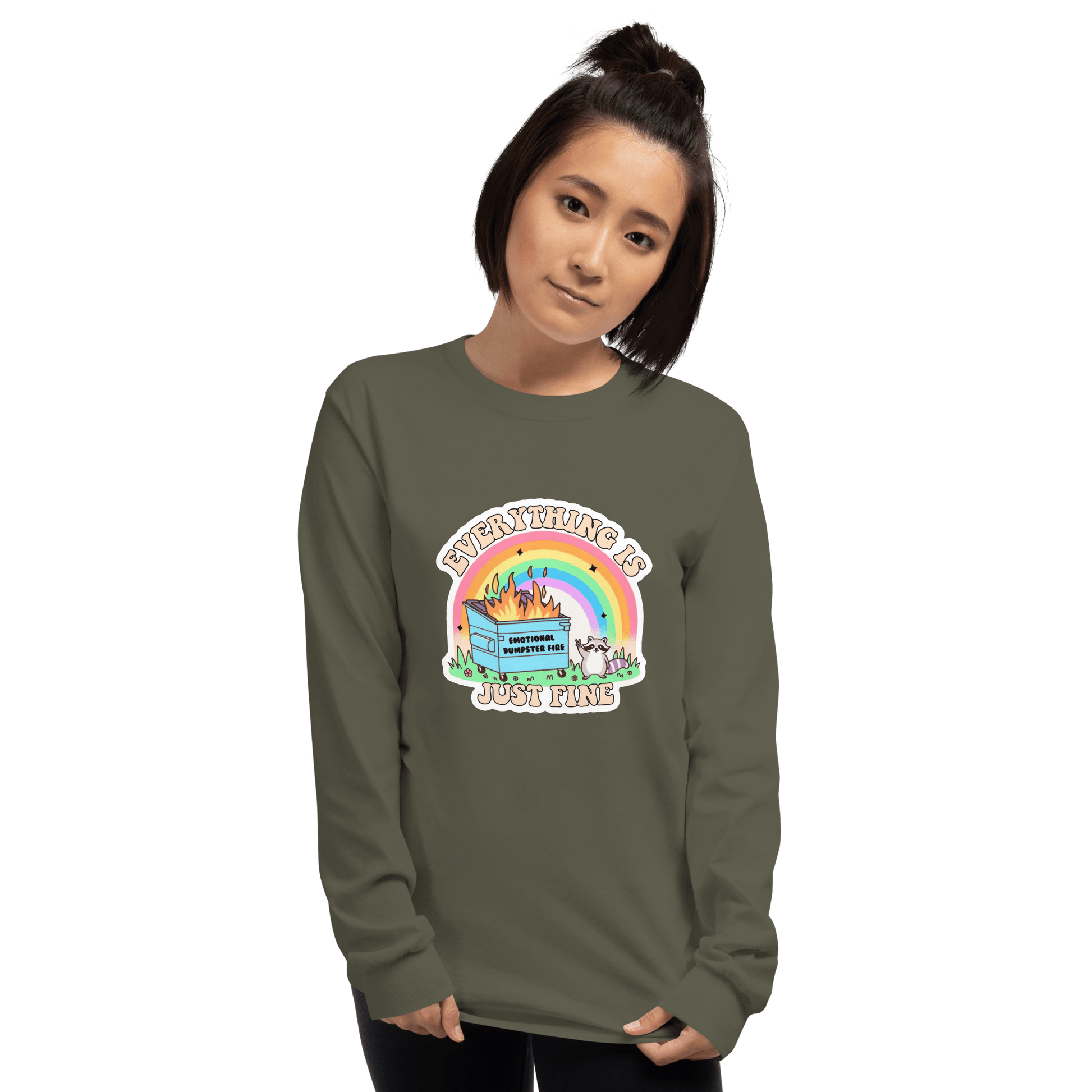 Everything Is Just Fine Long Sleeve T-Shirt Meme - Light Pink | Shirtposting