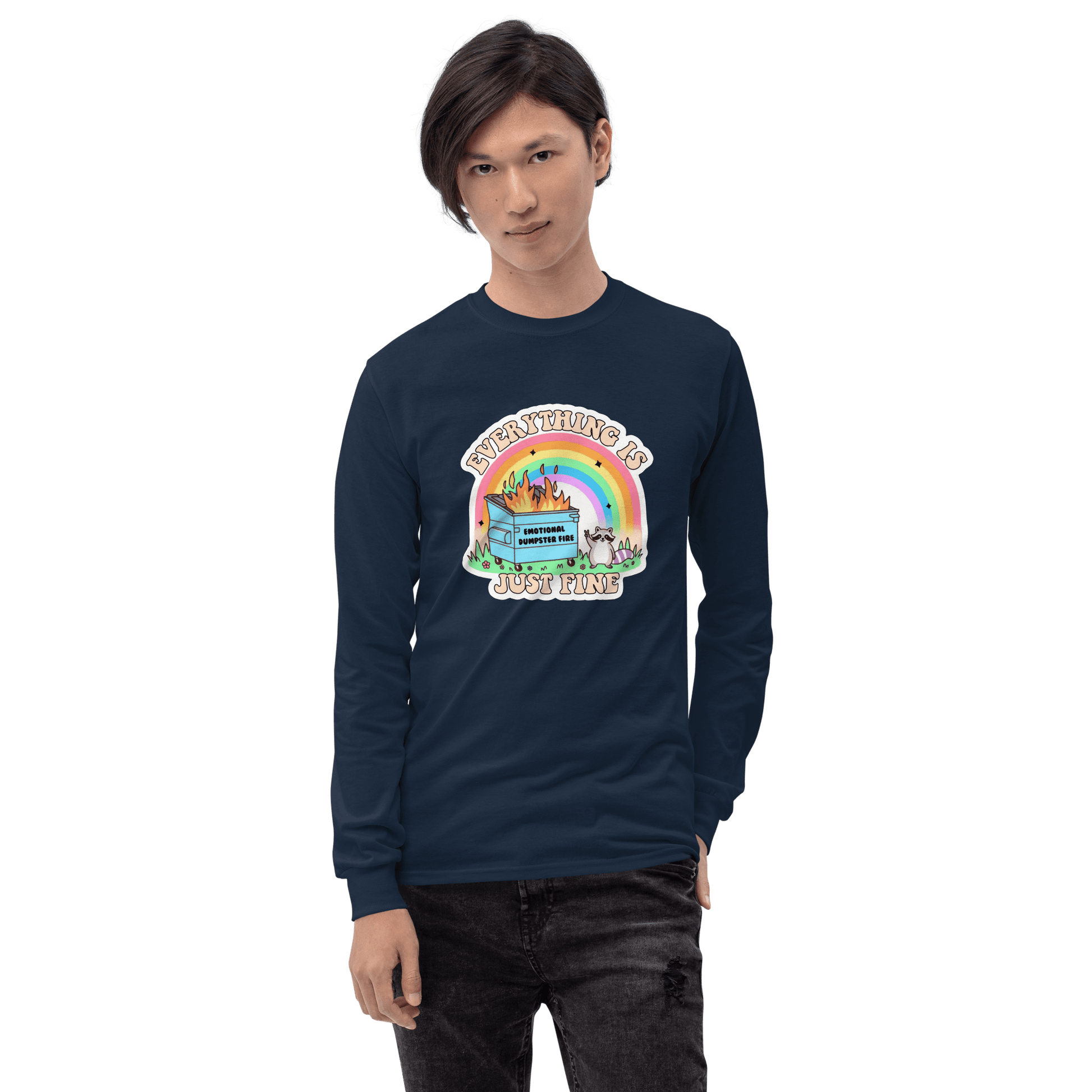 Everything Is Just Fine Long Sleeve T-Shirt Meme - Light Pink | Shirtposting