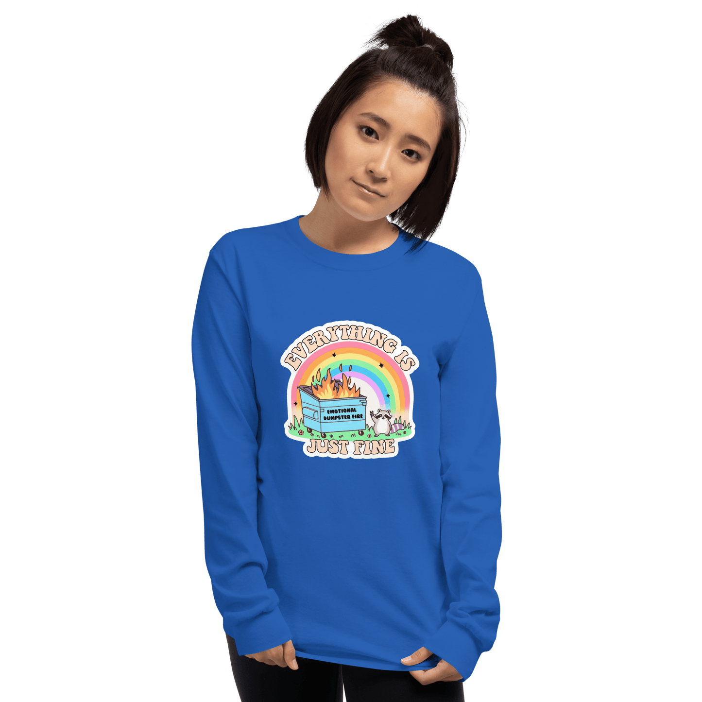 Everything Is Just Fine Long Sleeve T-Shirt Meme - Light Pink | Shirtposting