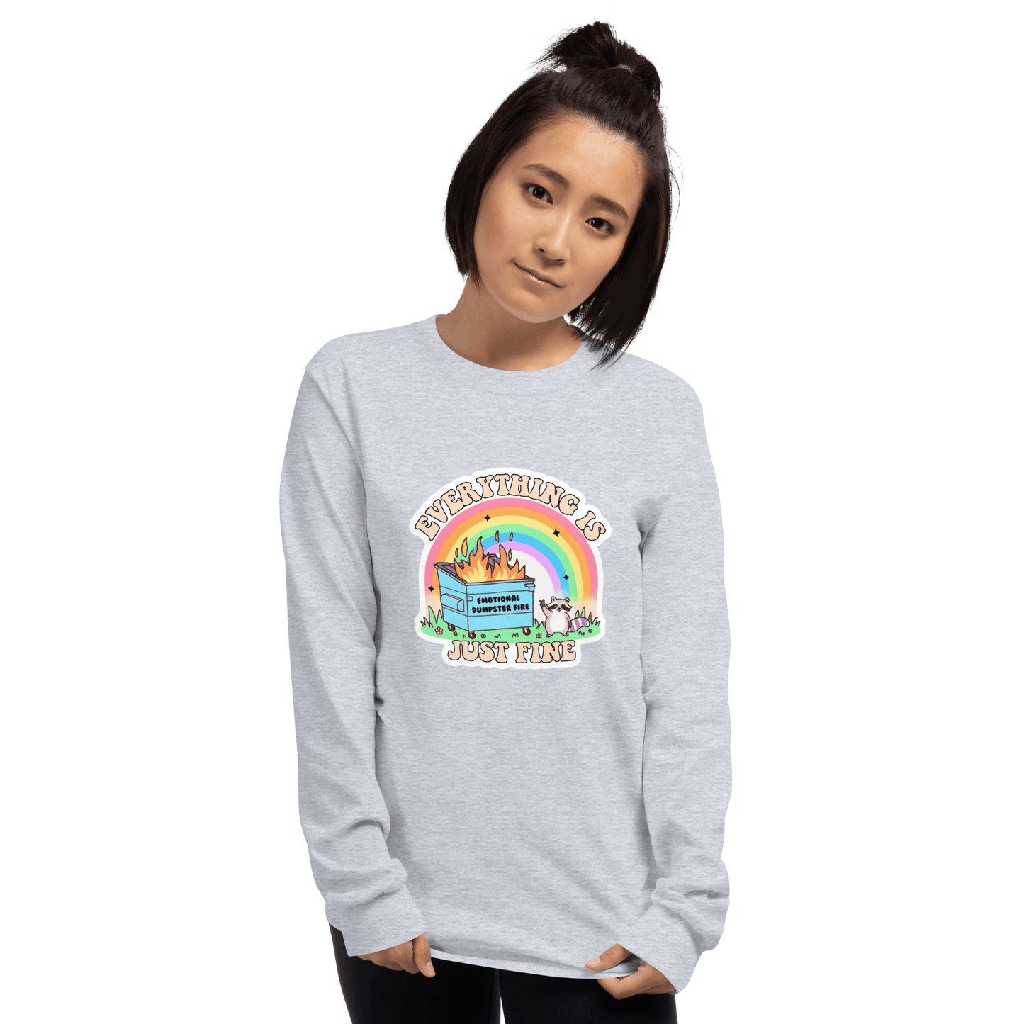 Everything Is Just Fine Long Sleeve T-Shirt Meme - Light Pink | Shirtposting