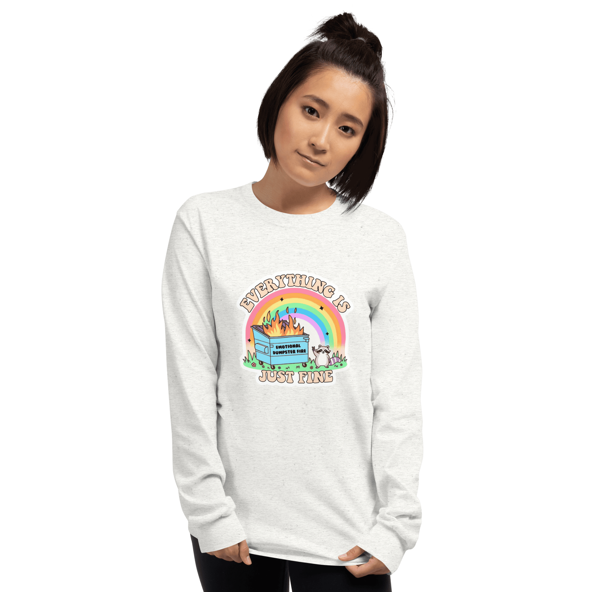 Everything Is Just Fine Long Sleeve T-Shirt Meme - Sport Grey | Shirtposting