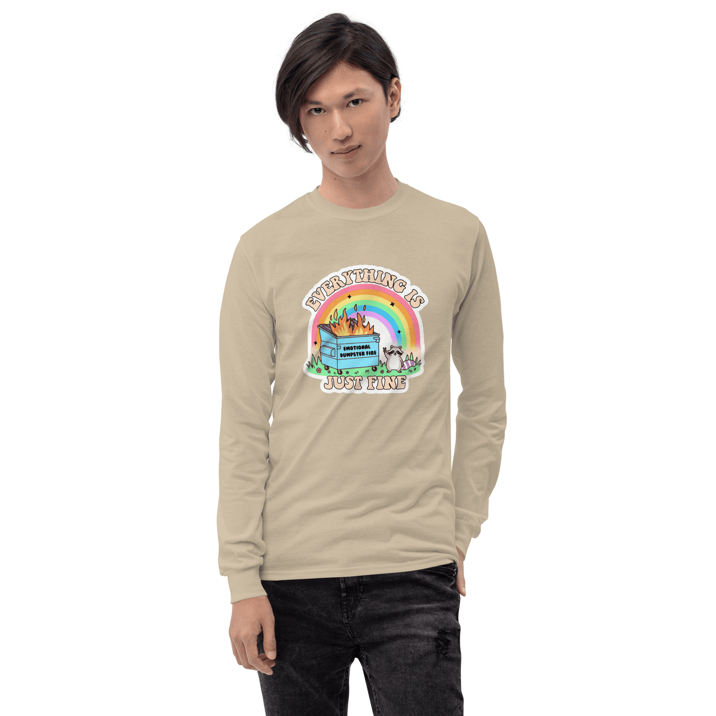 Everything Is Just Fine Long Sleeve T-Shirt Meme - Sport Grey | Shirtposting