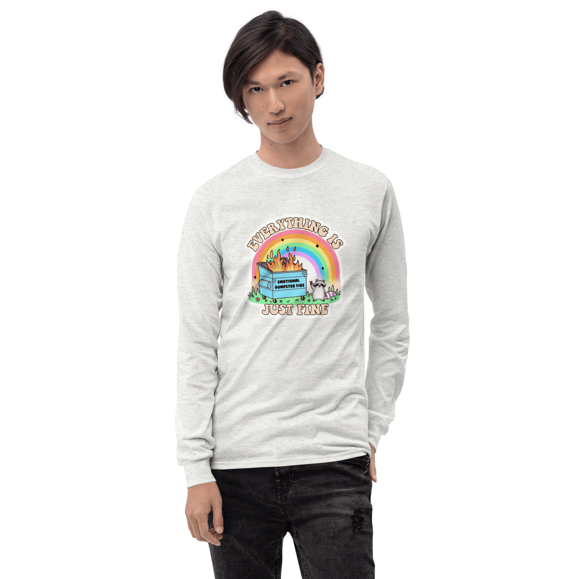 Everything Is Just Fine Long Sleeve T-Shirt Meme - Sport Grey | Shirtposting