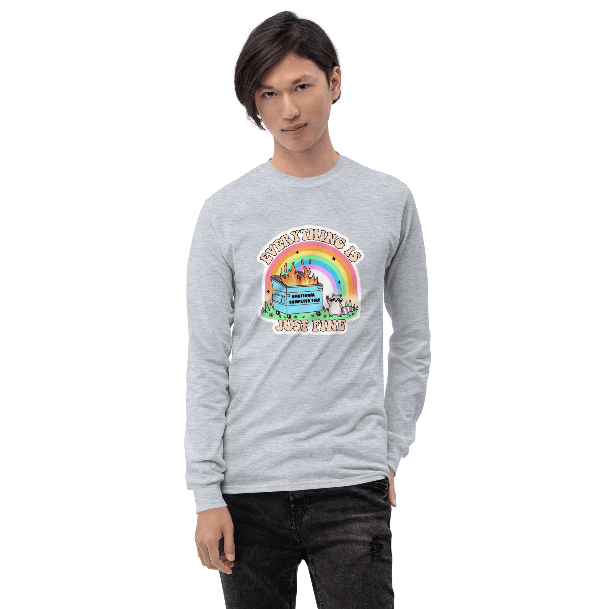 Everything Is Just Fine Long Sleeve T-Shirt Meme - Sport Grey | Shirtposting