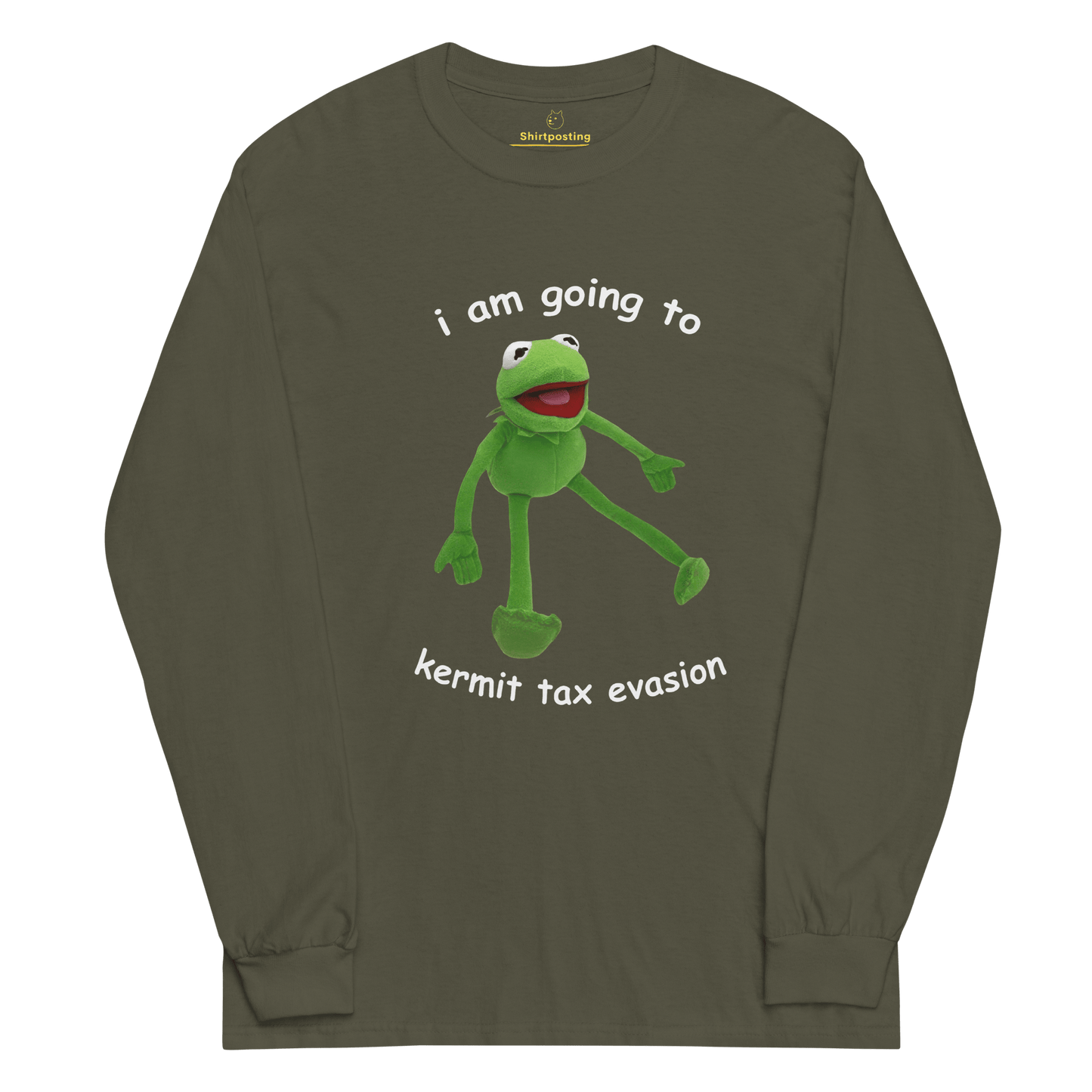 Frog Meme Long Sleeve T-Shirt Meme - Military Green | Shirtposting