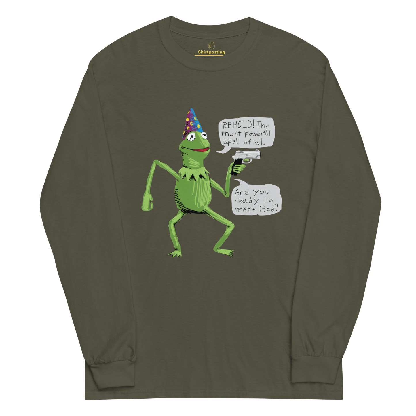 Frog Meme Long Sleeve T-Shirt Meme - Military Green | Shirtposting