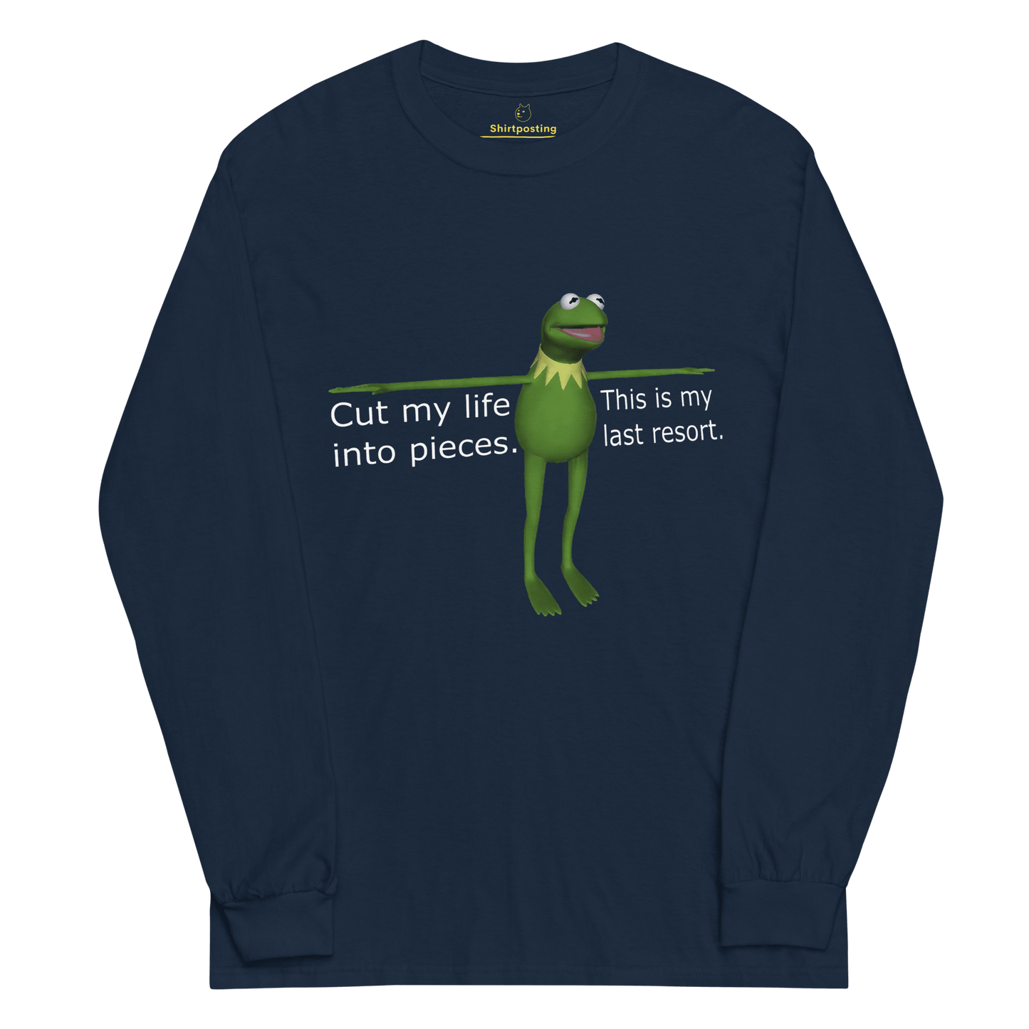 Frog Meme Long Sleeve T-Shirt Meme - Navy | Shirtposting