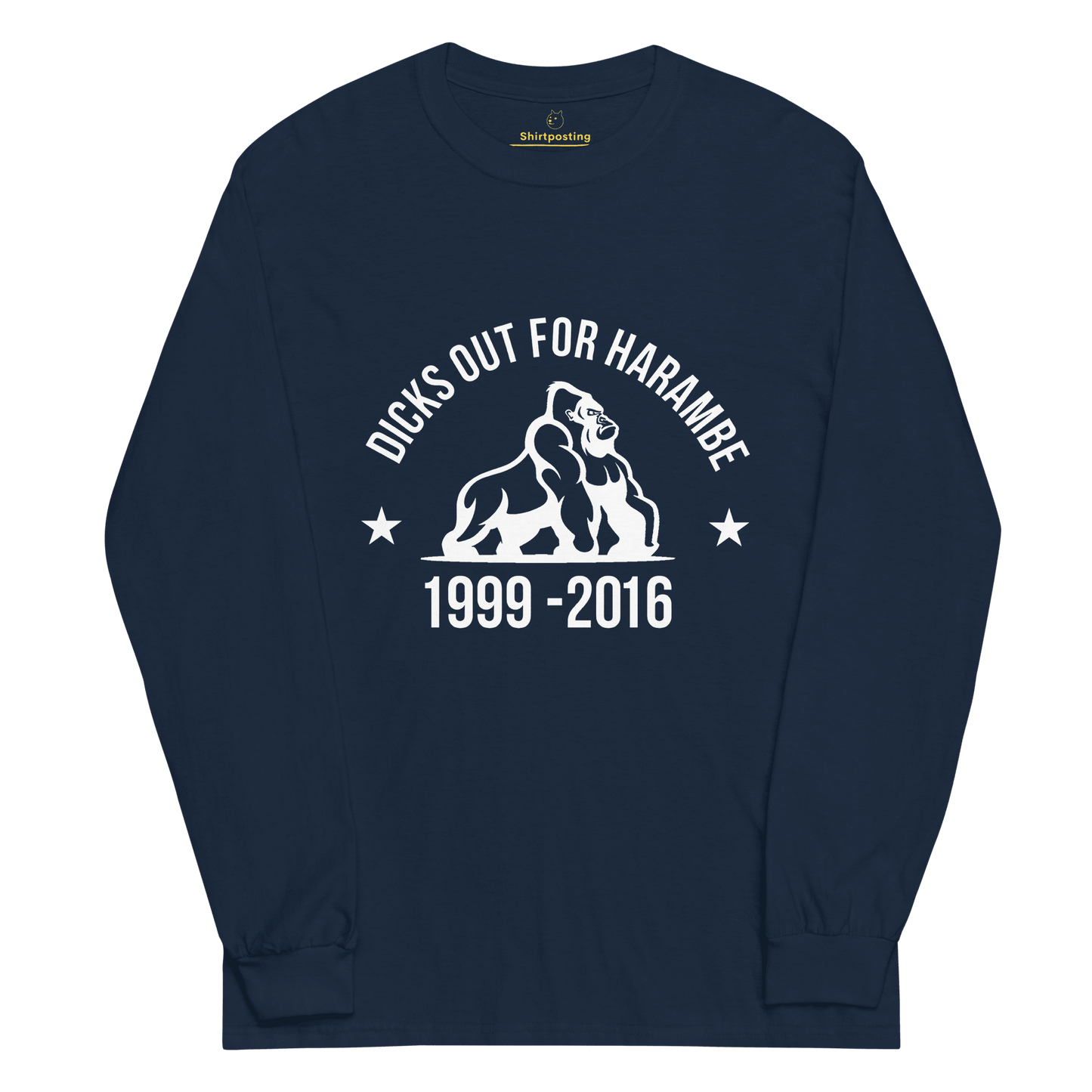 Harambe Long Sleeve T-Shirt Meme - Navy | Shirtposting
