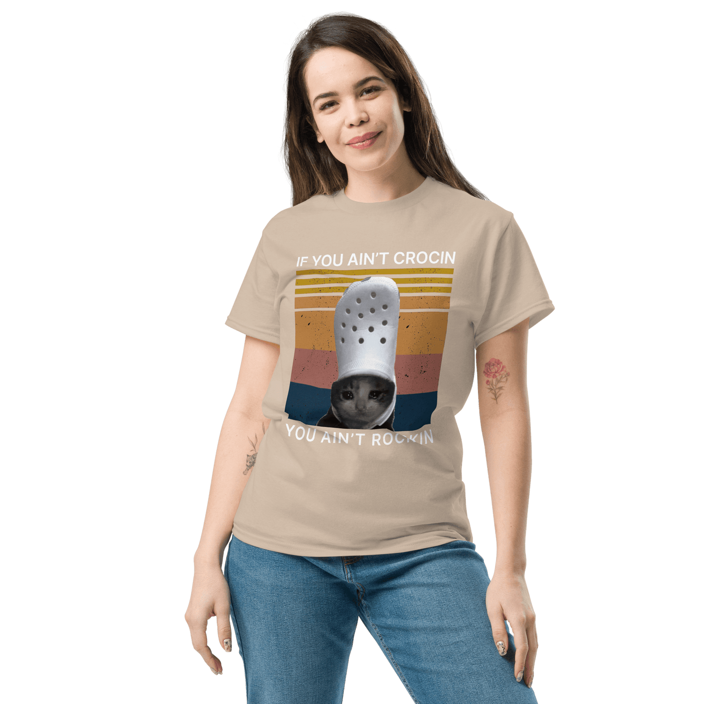 If You Ain't Crocin' Cat Classic T-Shirt Meme - Military Green | Shirtposting