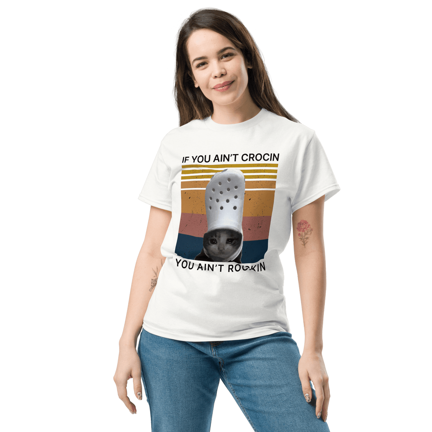 If You Ain't Crocin' Cat Classic T-Shirt Meme - Military Green | Shirtposting