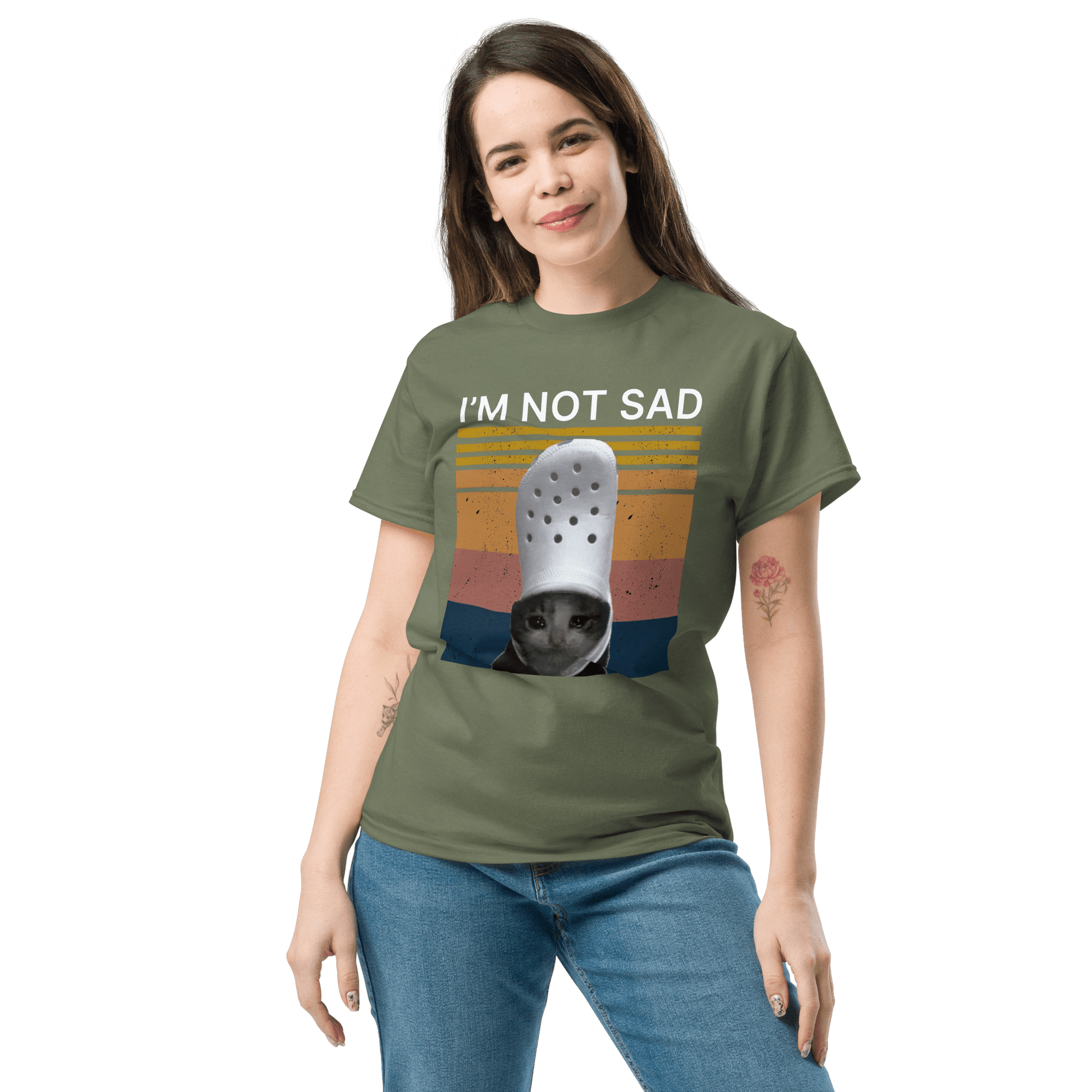 I'm Not Sad Classic T-Shirt Meme - Military Green | Shirtposting