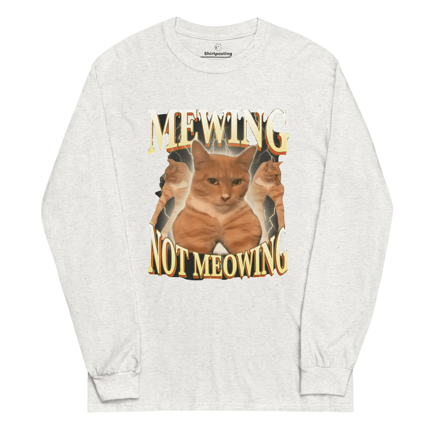 Mewing Long Sleeve T-Shirt Meme - Ash | Shirtposting