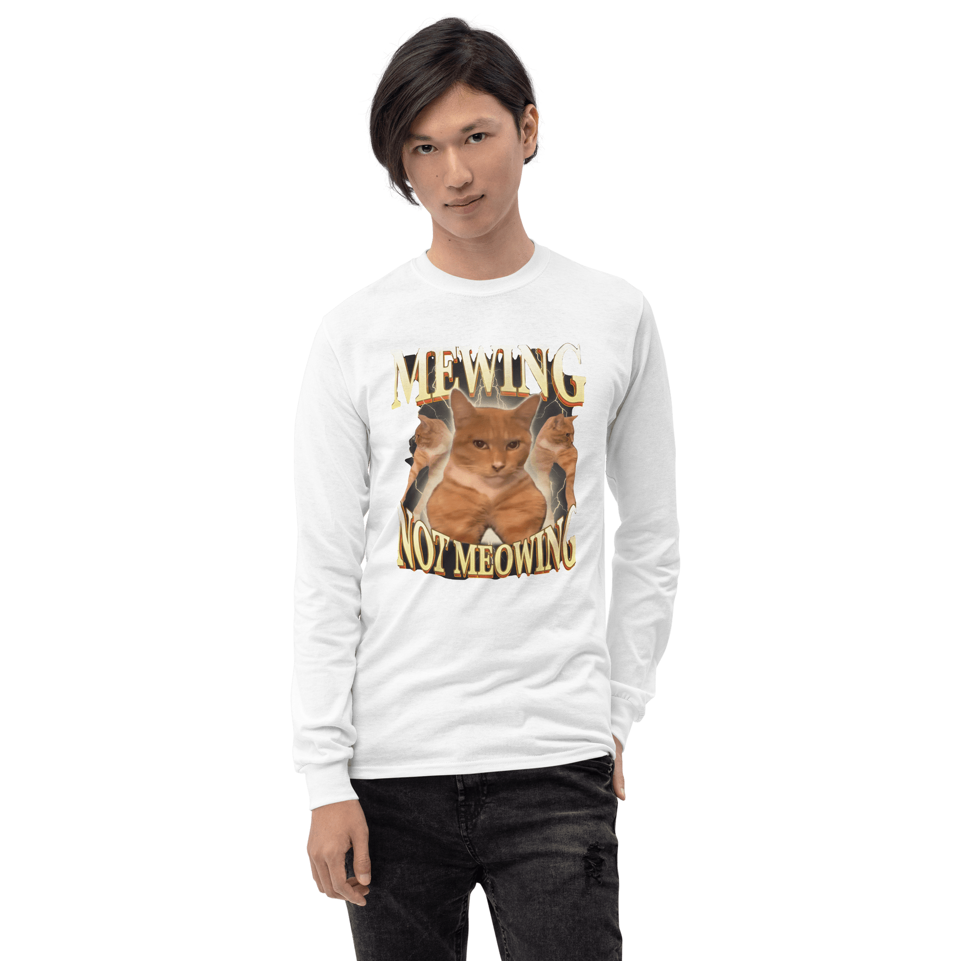 Mewing Long Sleeve T-Shirt Meme - Sport Grey | Shirtposting
