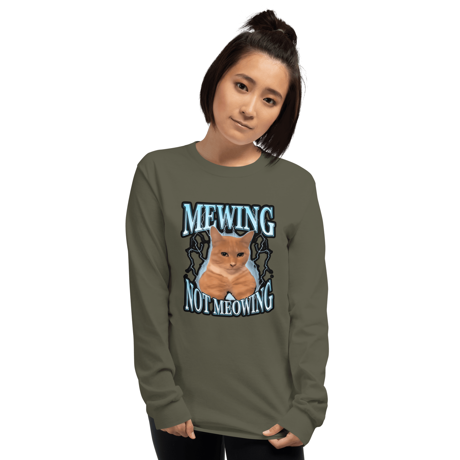 Mewing Long Sleeve T-Shirt Meme - Sport Grey | Shirtposting