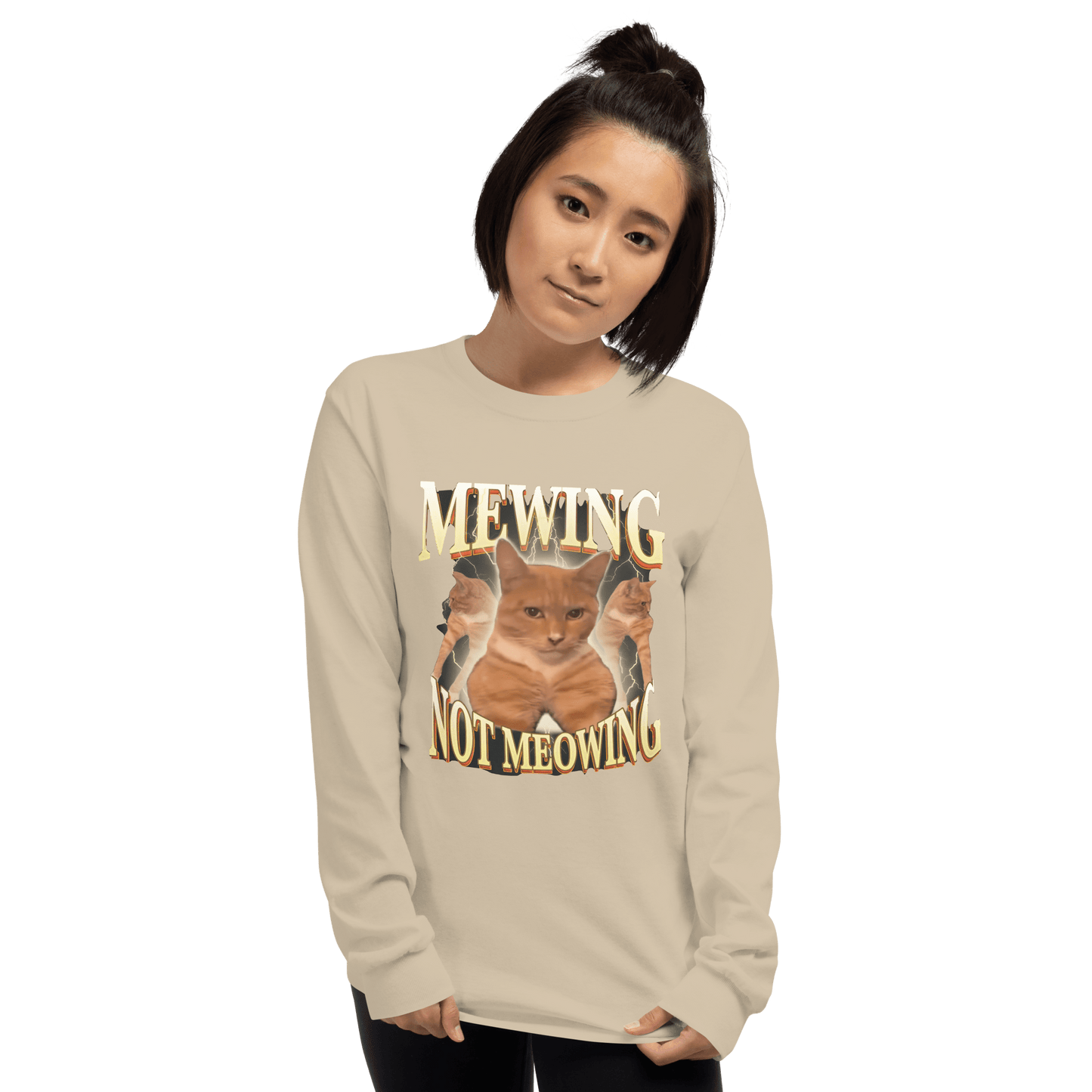 Mewing Long Sleeve T-Shirt Meme - Sport Grey | Shirtposting