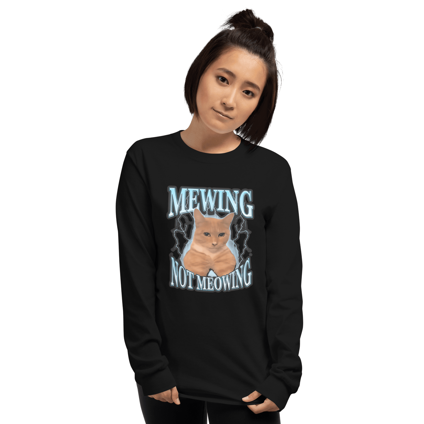 Mewing Long Sleeve T-Shirt Meme - Sport Grey | Shirtposting