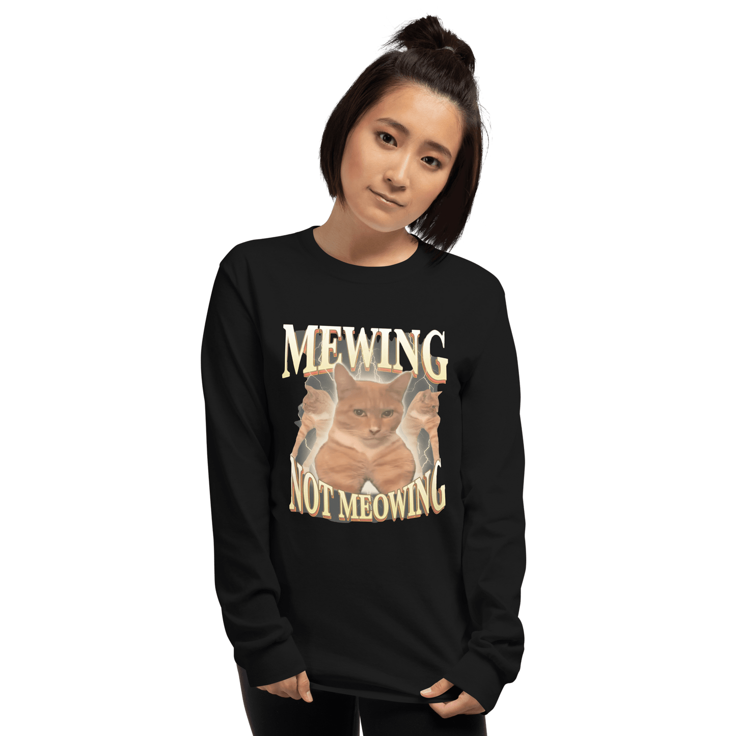 Mewing Long Sleeve T-Shirt Meme - Sport Grey | Shirtposting
