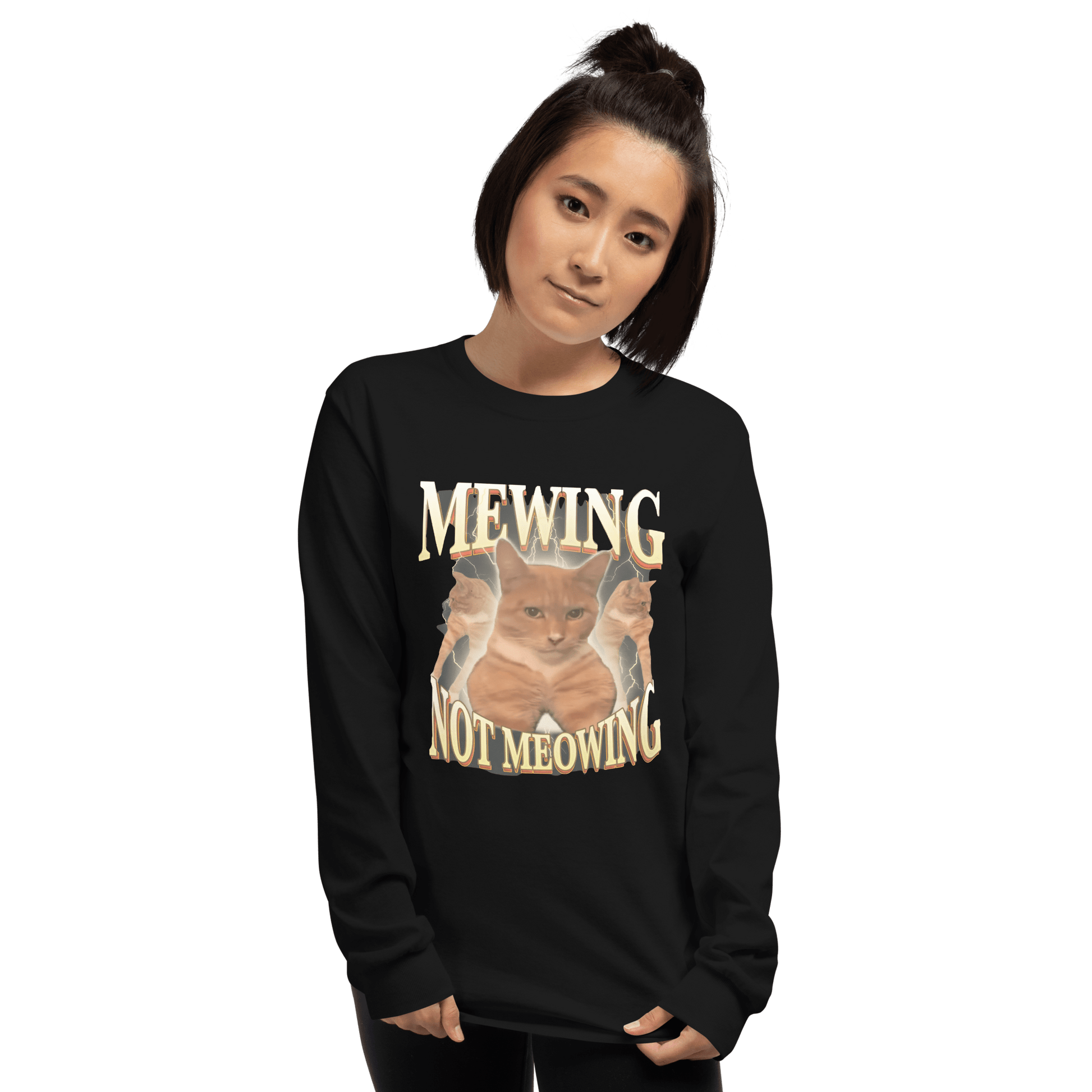 Mewing Long Sleeve T-Shirt Meme - Sport Grey | Shirtposting