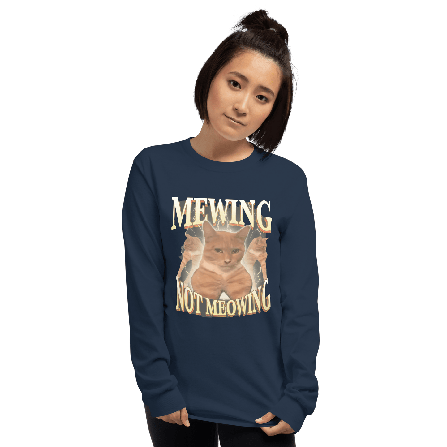 Mewing Long Sleeve T-Shirt Meme - Sport Grey | Shirtposting